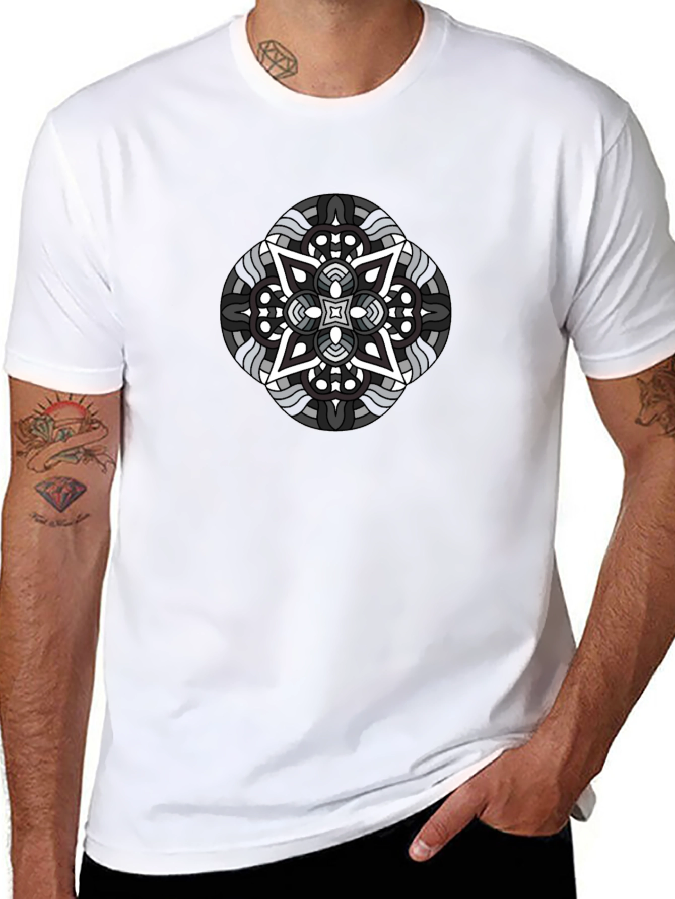 Geometric Mandala Graphic Black T-Shirt