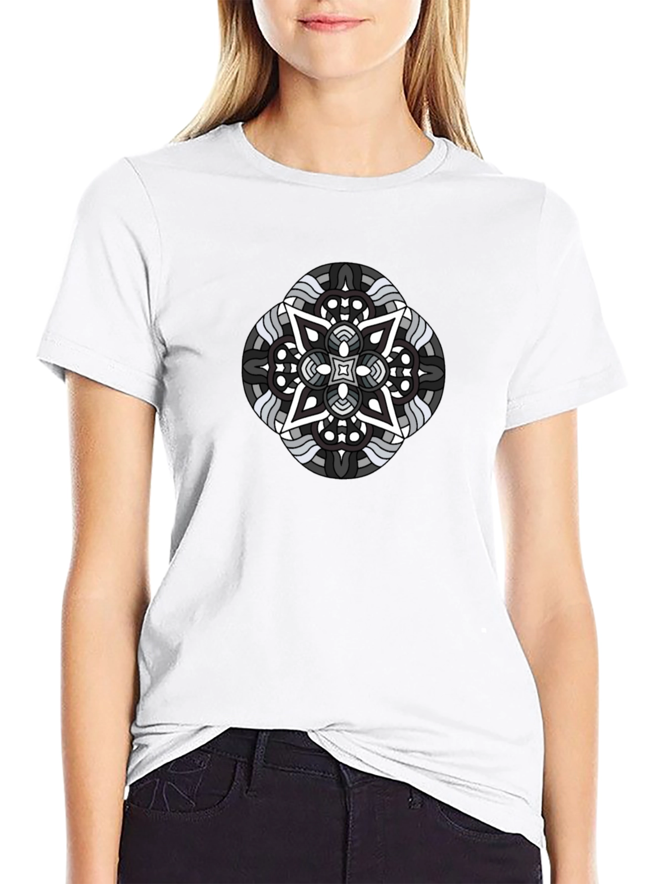 Geometric Mandala Graphic Black T-Shirt