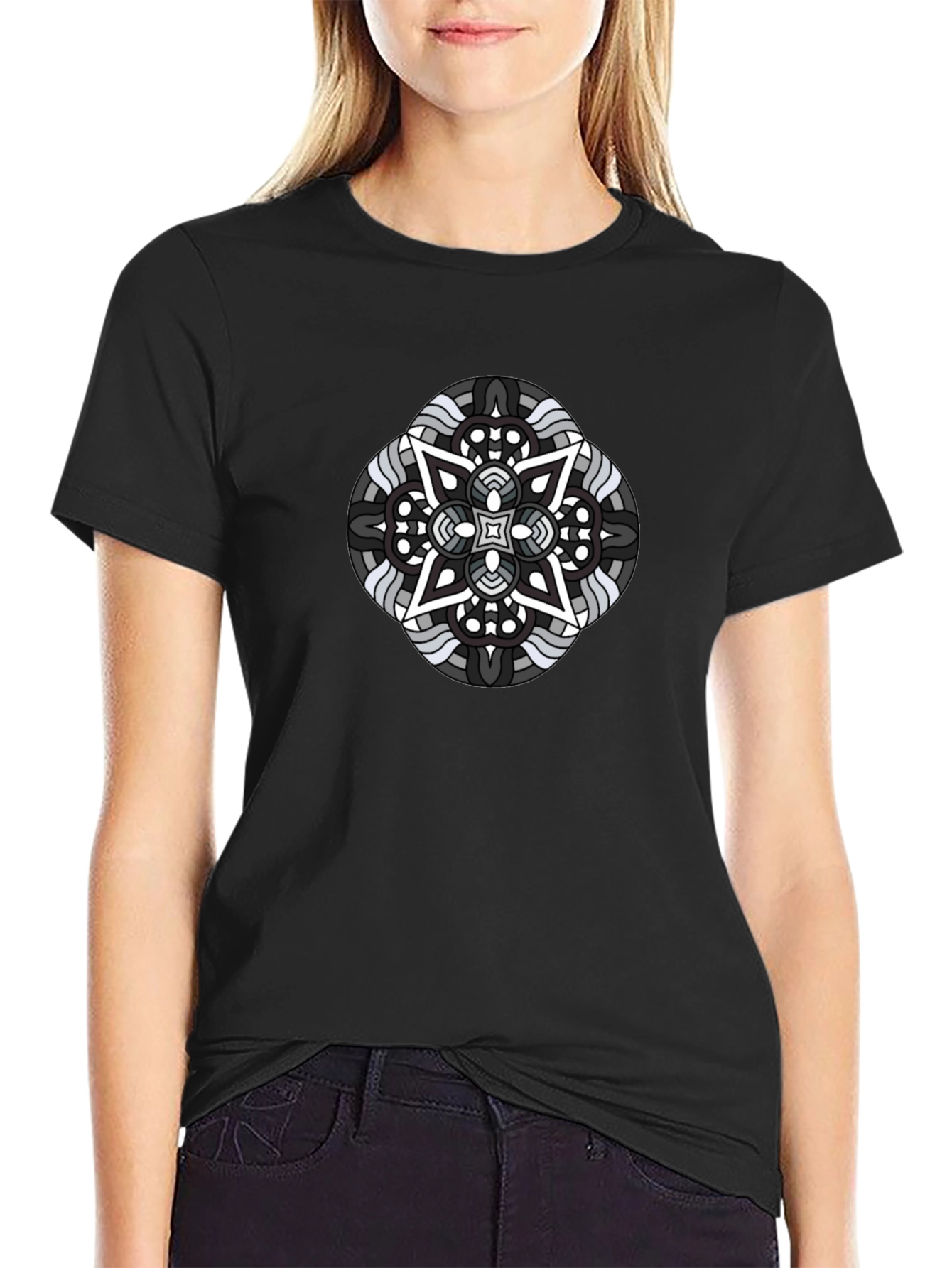 Geometric Mandala Graphic Black T-Shirt