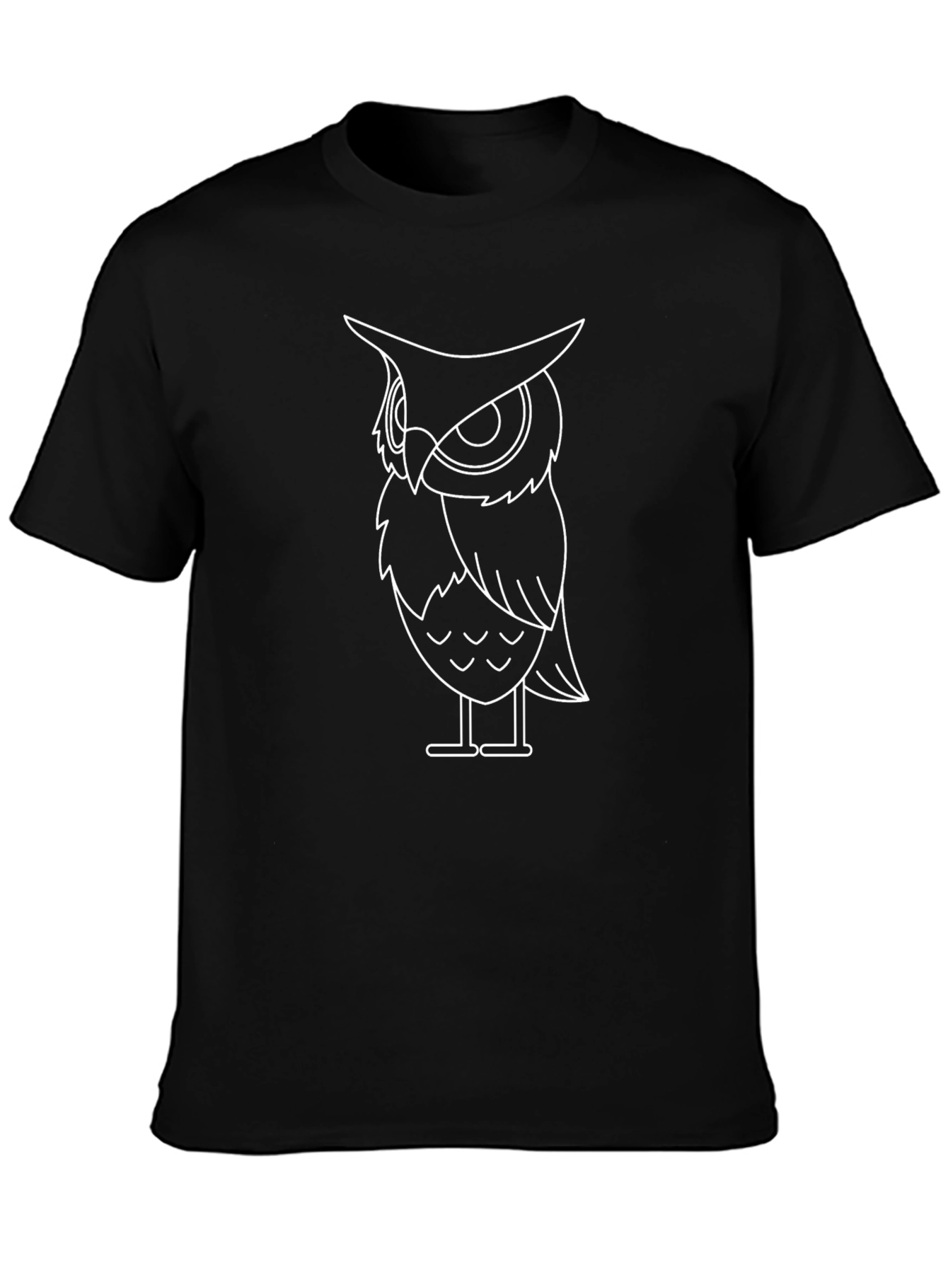 Mens Black Owl Outline Graphic Tee