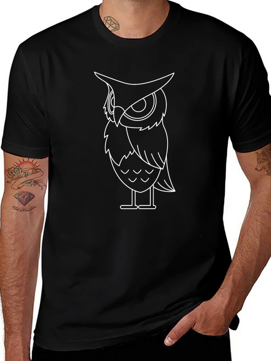 Mens Black Owl Outline Graphic Tee