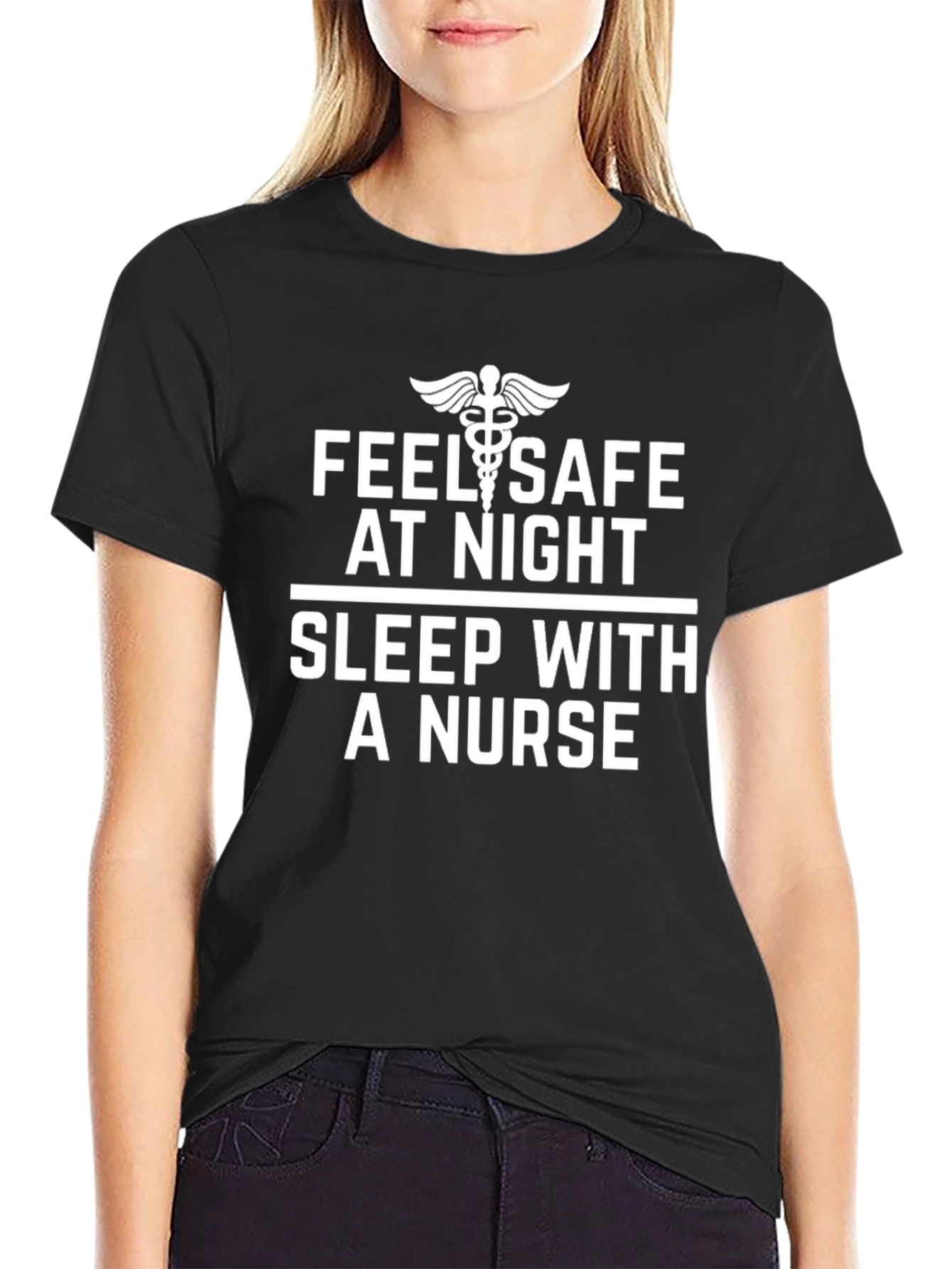 Feel Safe Sleep With A Nurse Black T-Shirt
