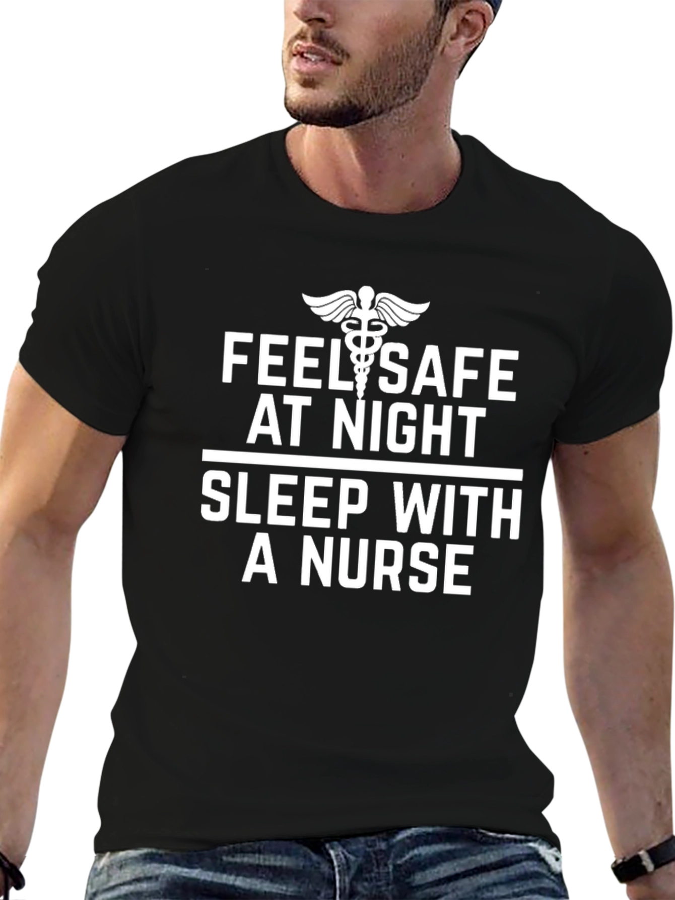 Feel Safe Sleep With A Nurse Black T-Shirt