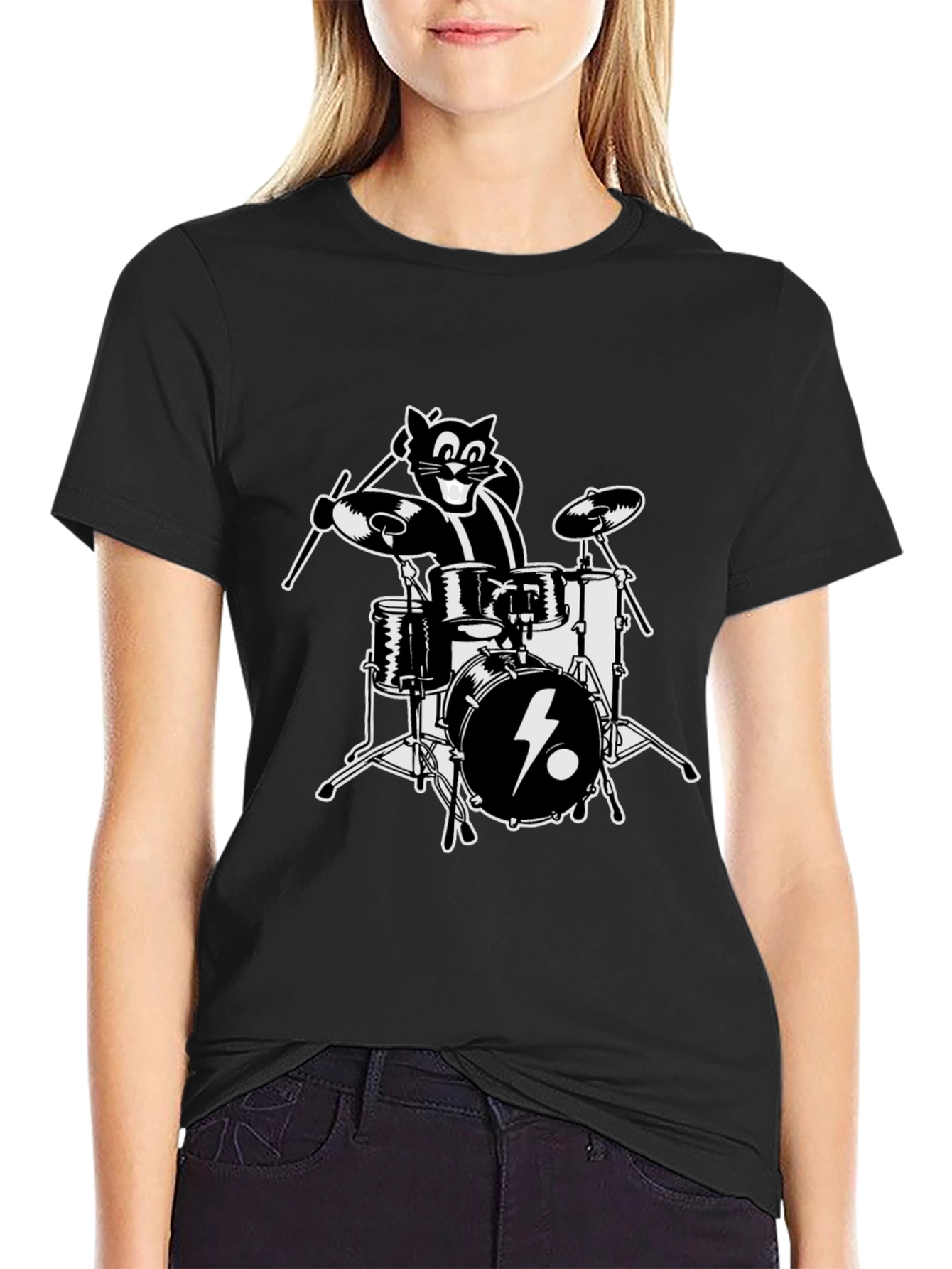Cool Cat Drummer Graphic T-Shirt