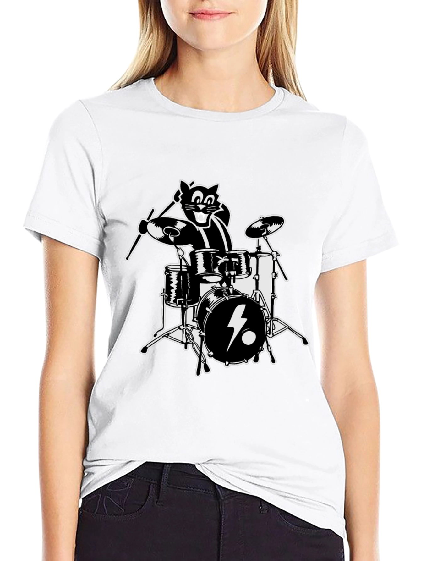 Cool Cat Drummer Graphic T-Shirt