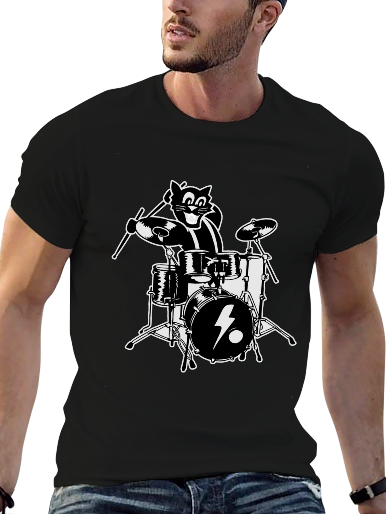 Cool Cat Drummer Graphic T-Shirt