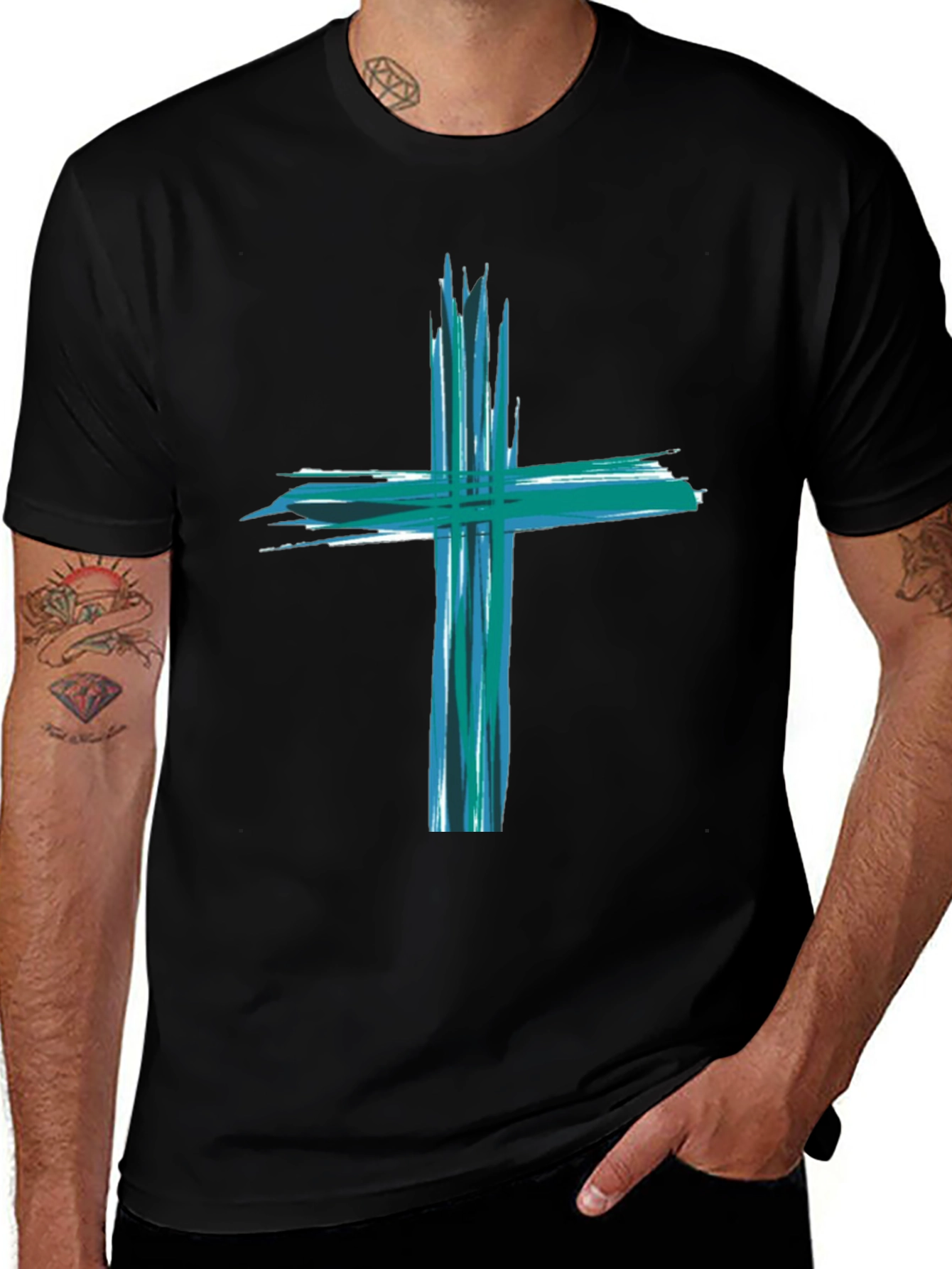 Abstract Cross Graphic Black T-Shirt