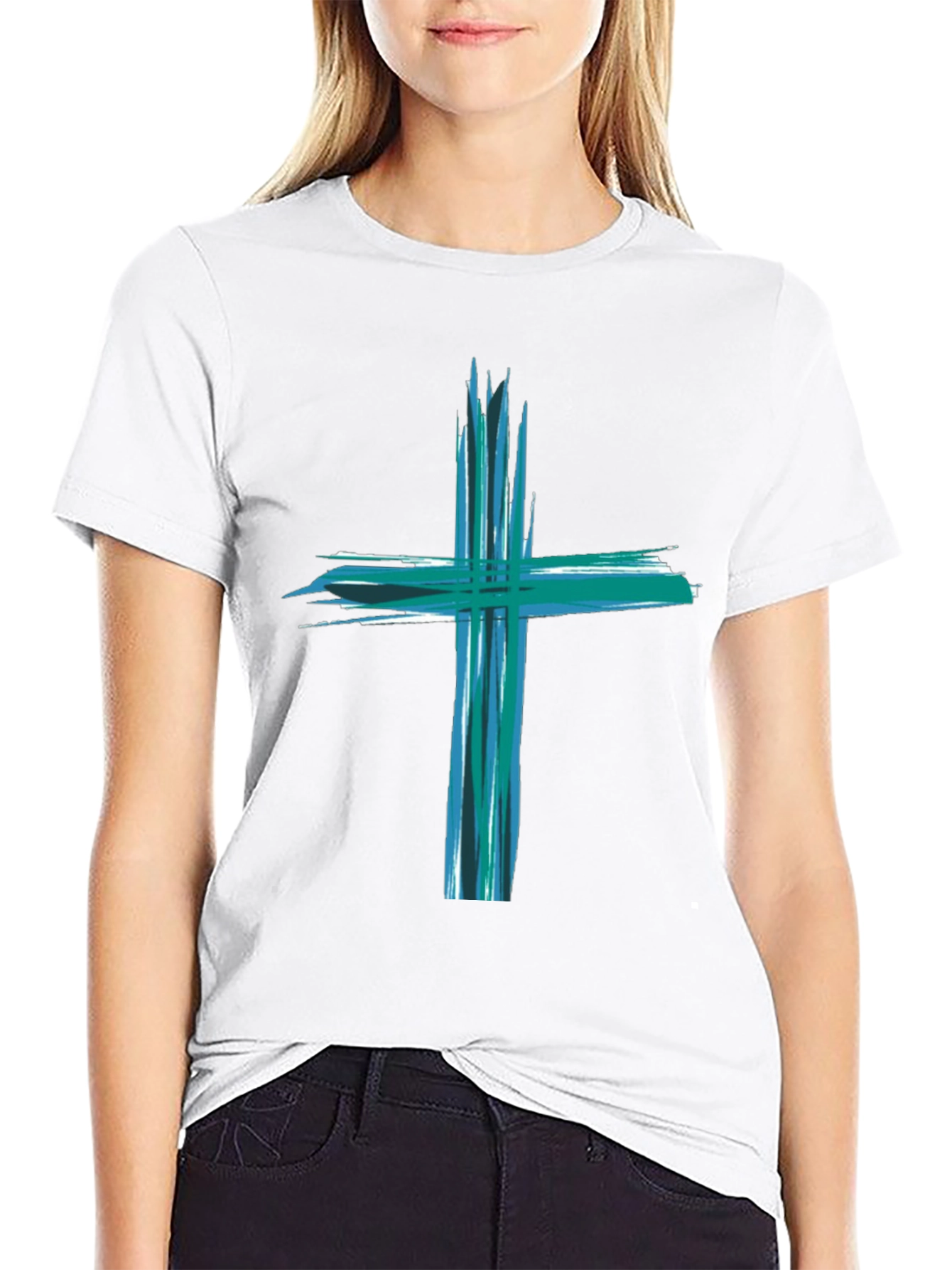 Abstract Cross Graphic Black T-Shirt