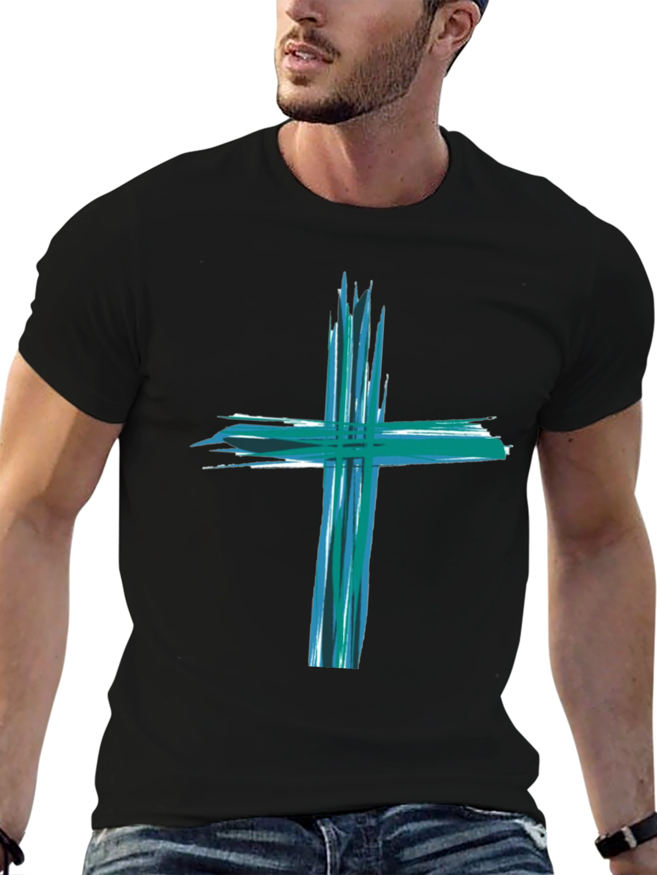 Abstract Cross Graphic Black T-Shirt