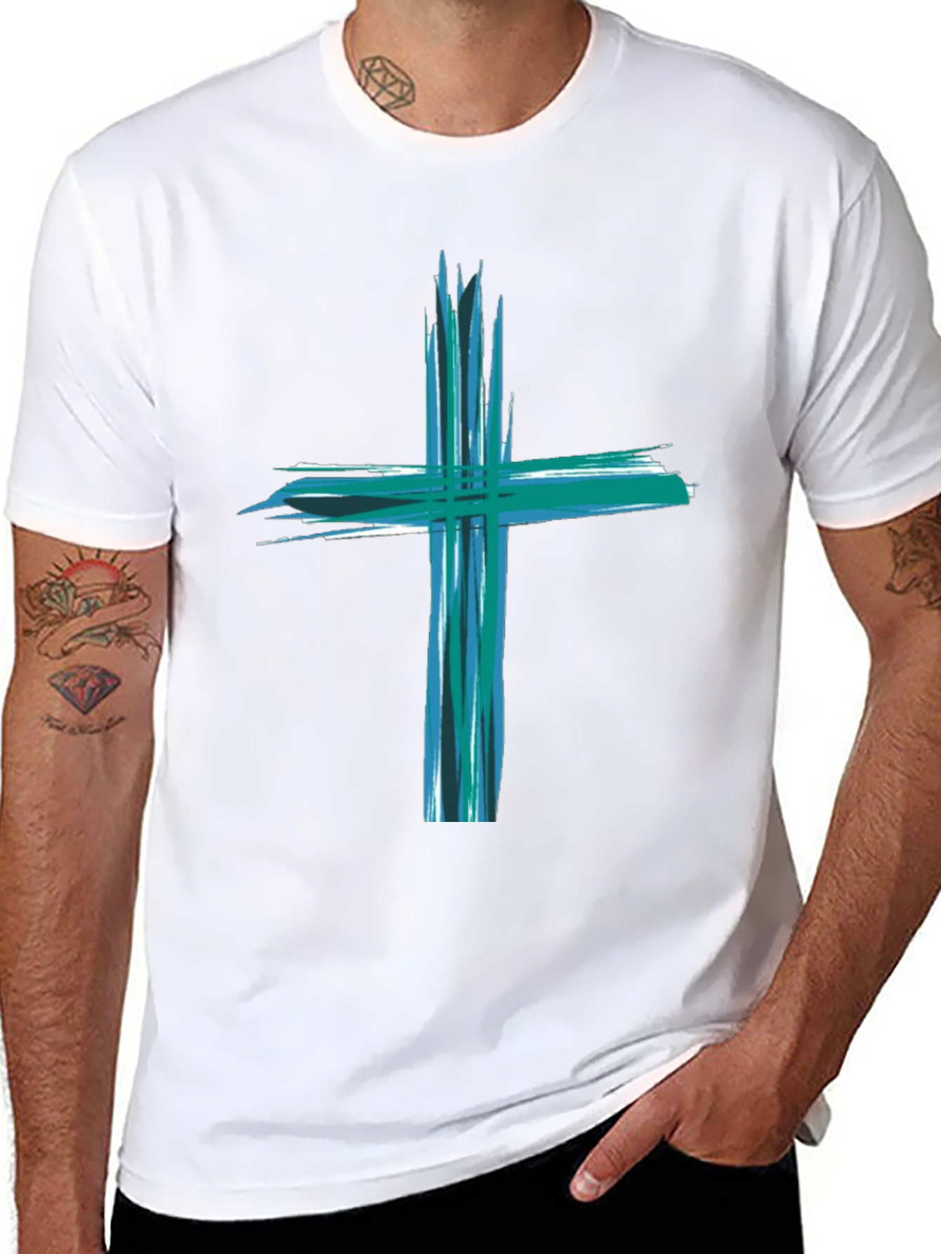 Abstract Cross Graphic Black T-Shirt