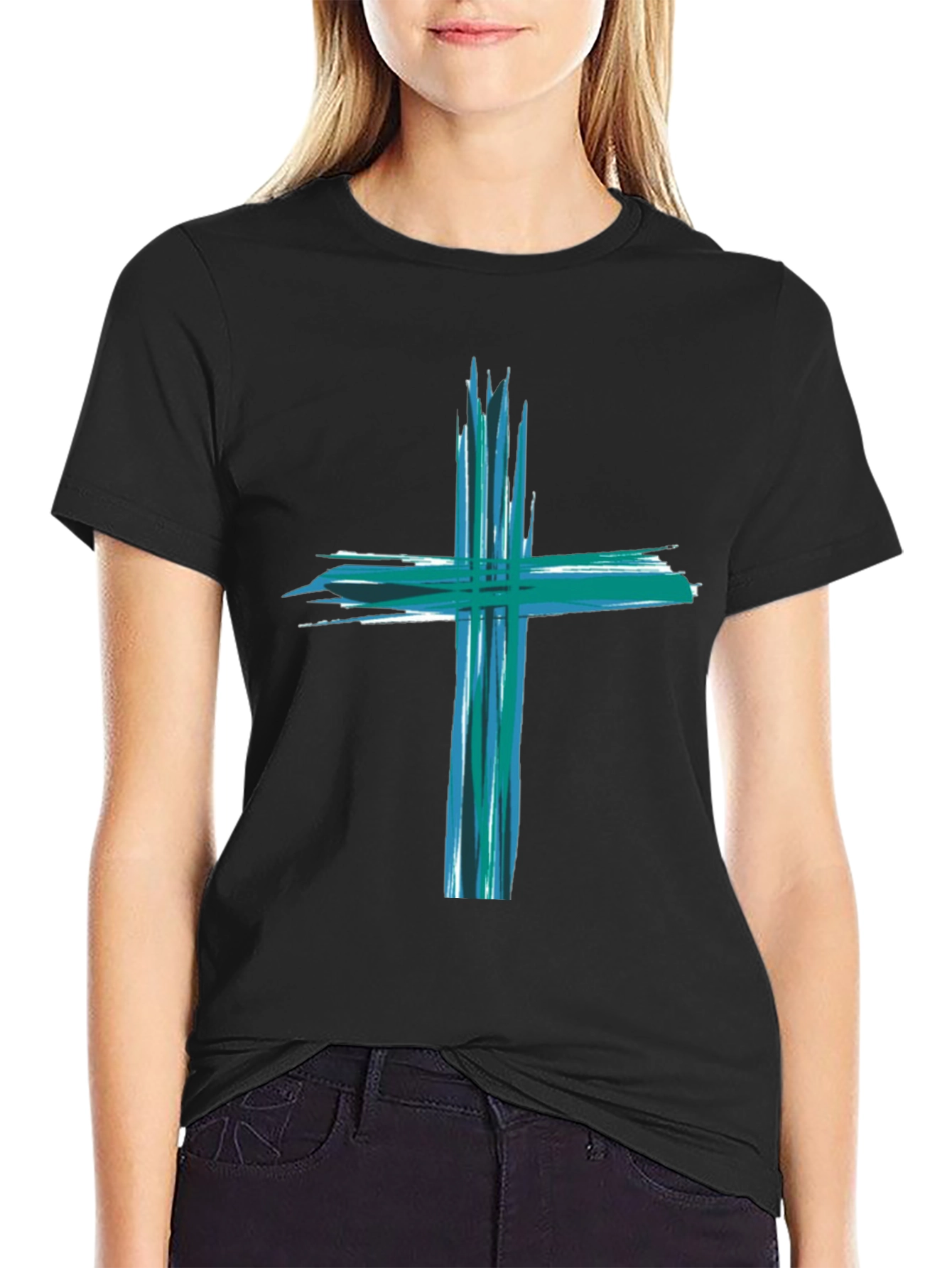 Abstract Cross Graphic Black T-Shirt