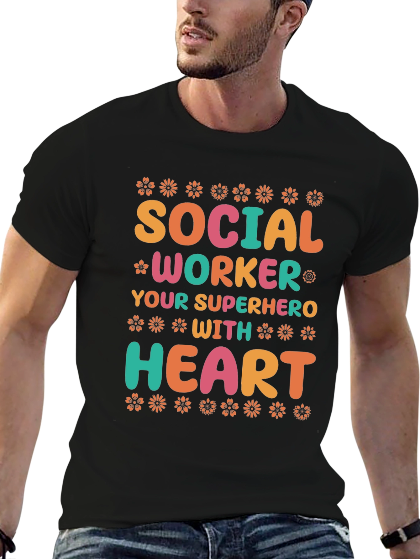 Social Worker Superhero T-Shirt - Floral Design