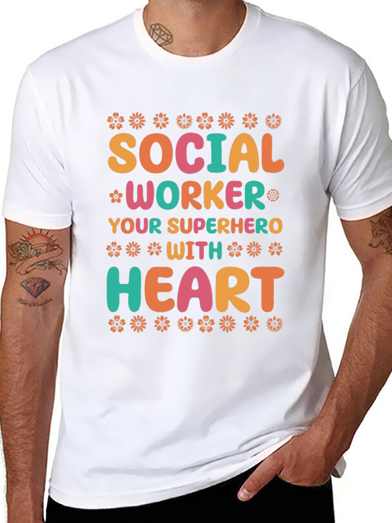 Social Worker Superhero T-Shirt - Floral Design