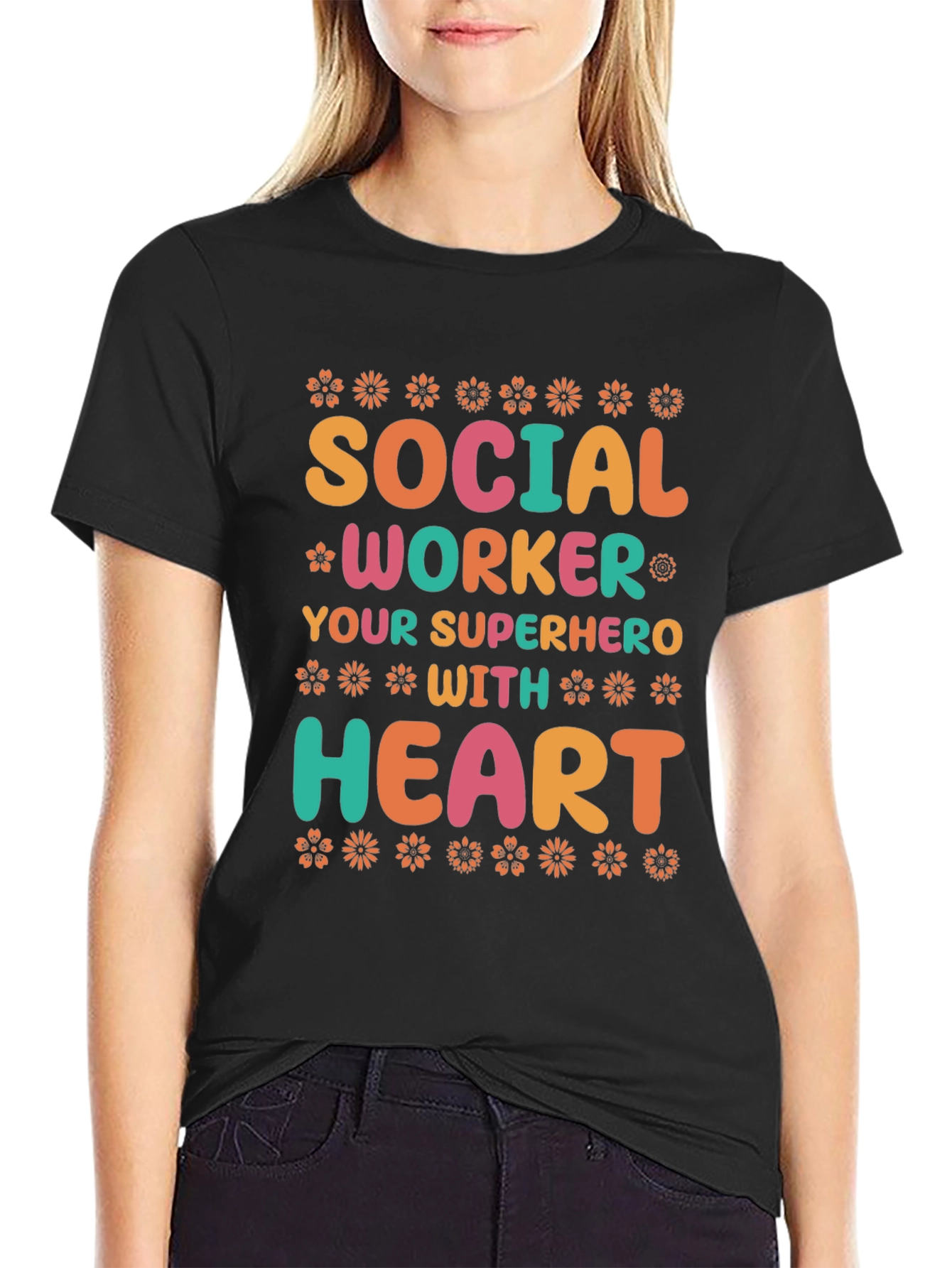Social Worker Superhero T-Shirt - Floral Design