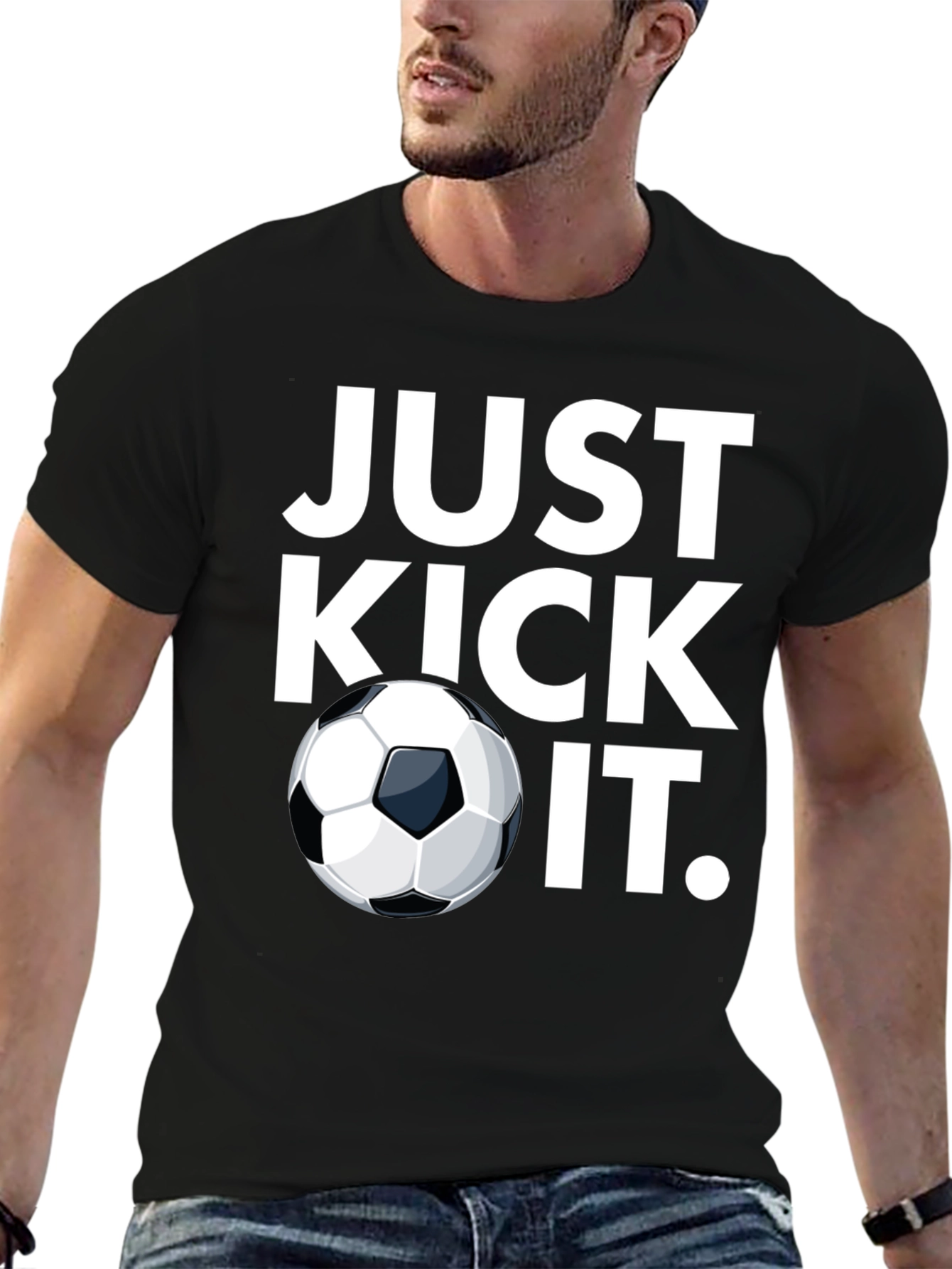 Just Kick It Soccer T-Shirt - Black Graphic Tee