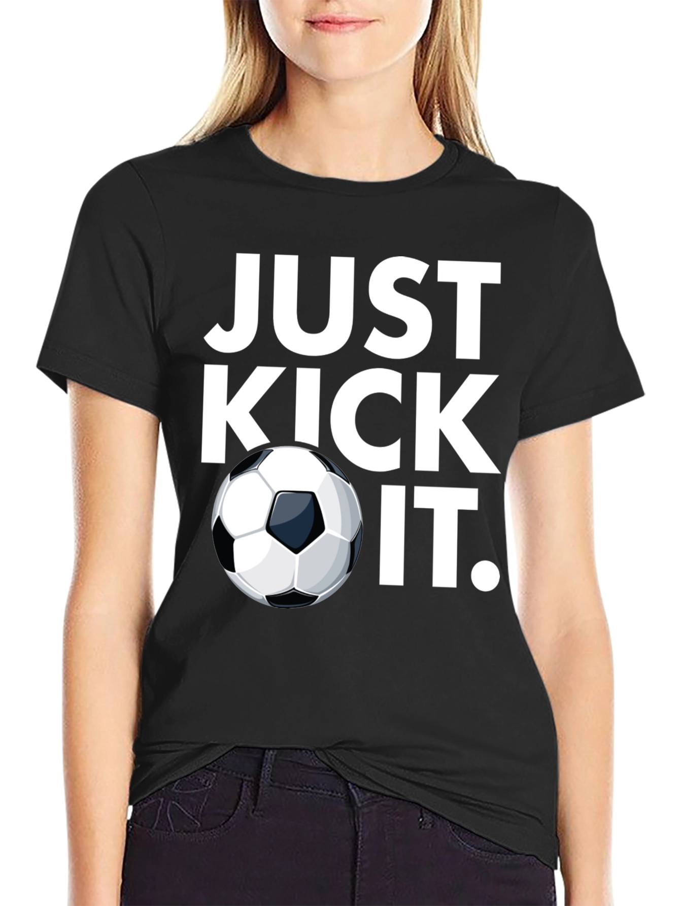 Just Kick It Soccer T-Shirt - Black Graphic Tee
