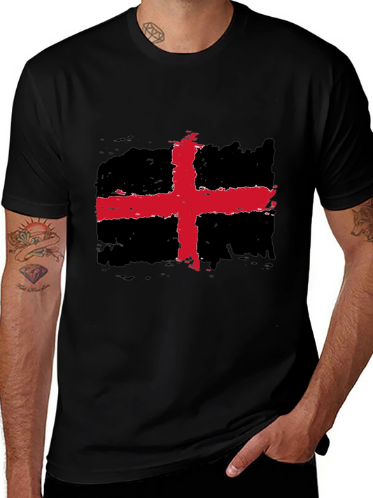 Distressed Red Cross Black Tee