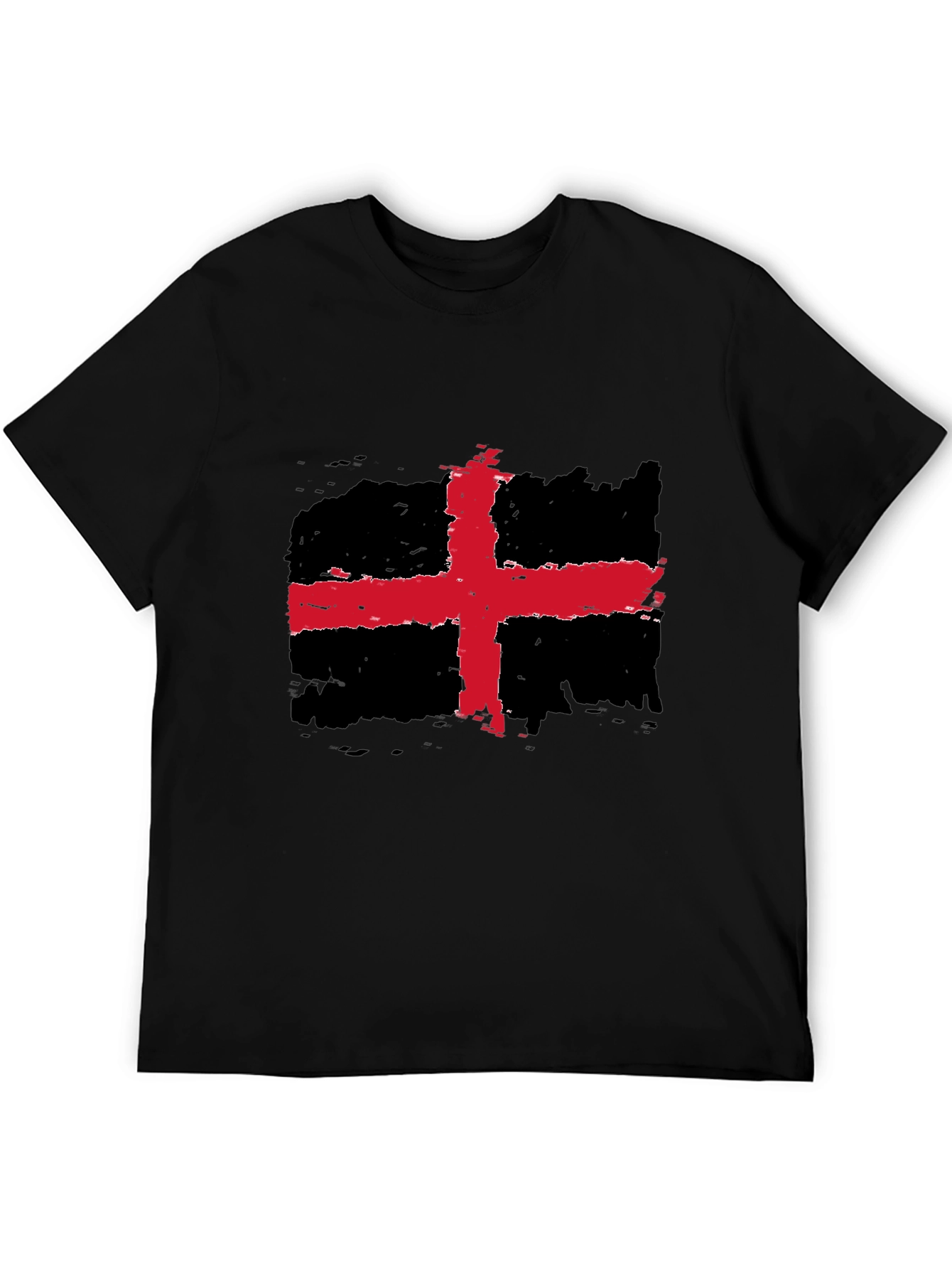Distressed Red Cross Black Tee