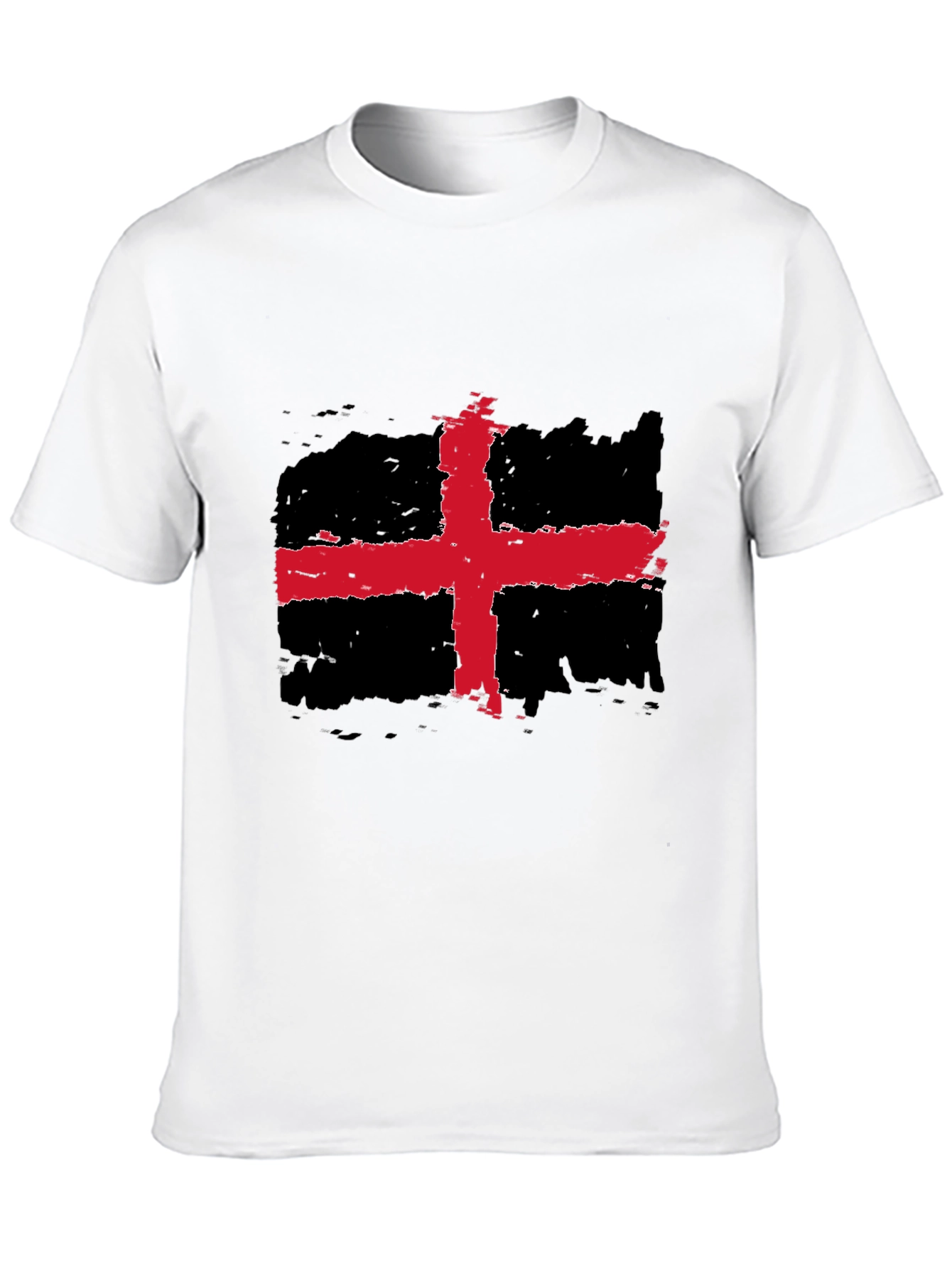 Distressed Red Cross Black Tee