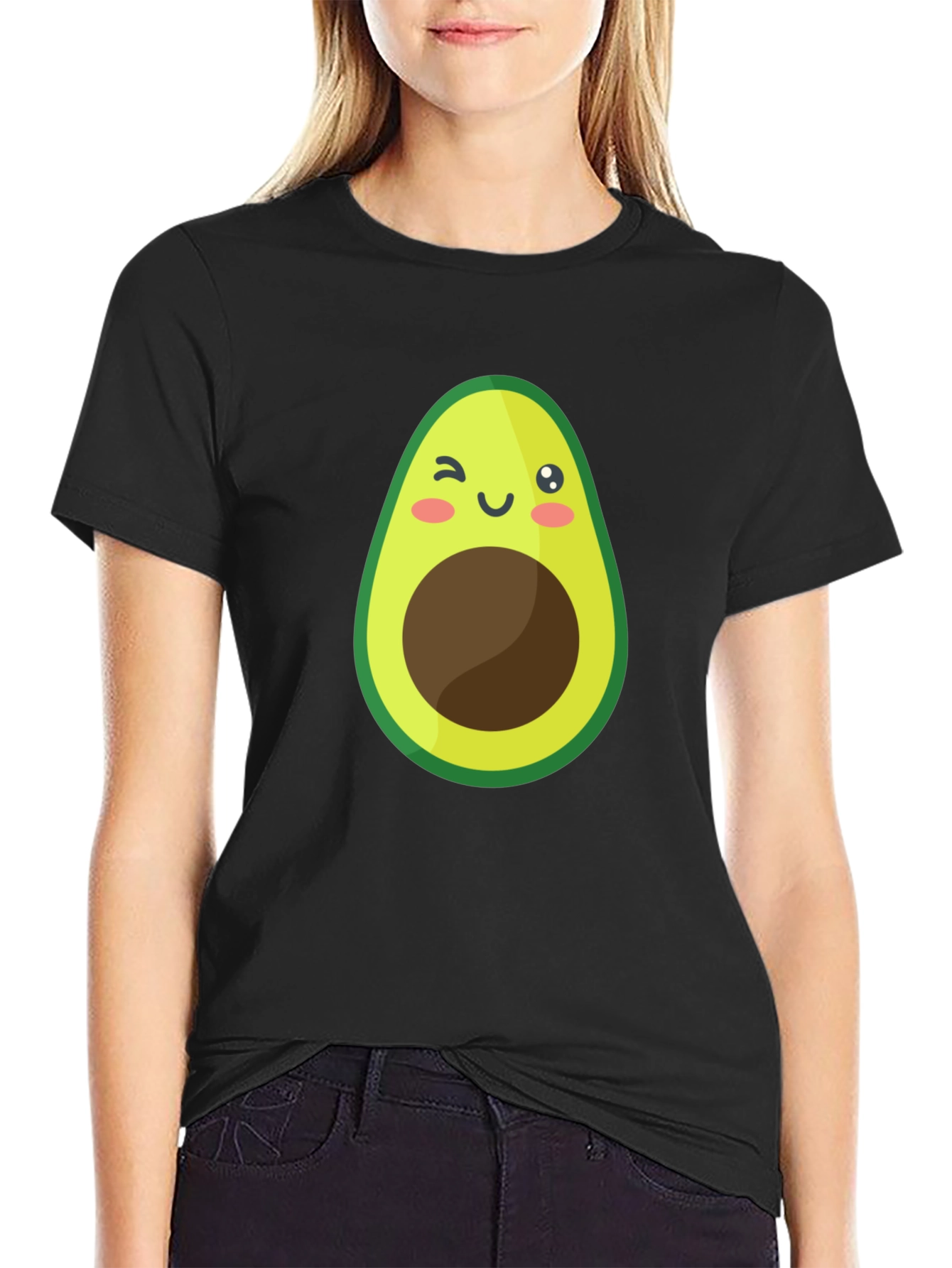 Cute Avocado Graphic Black T-Shirt