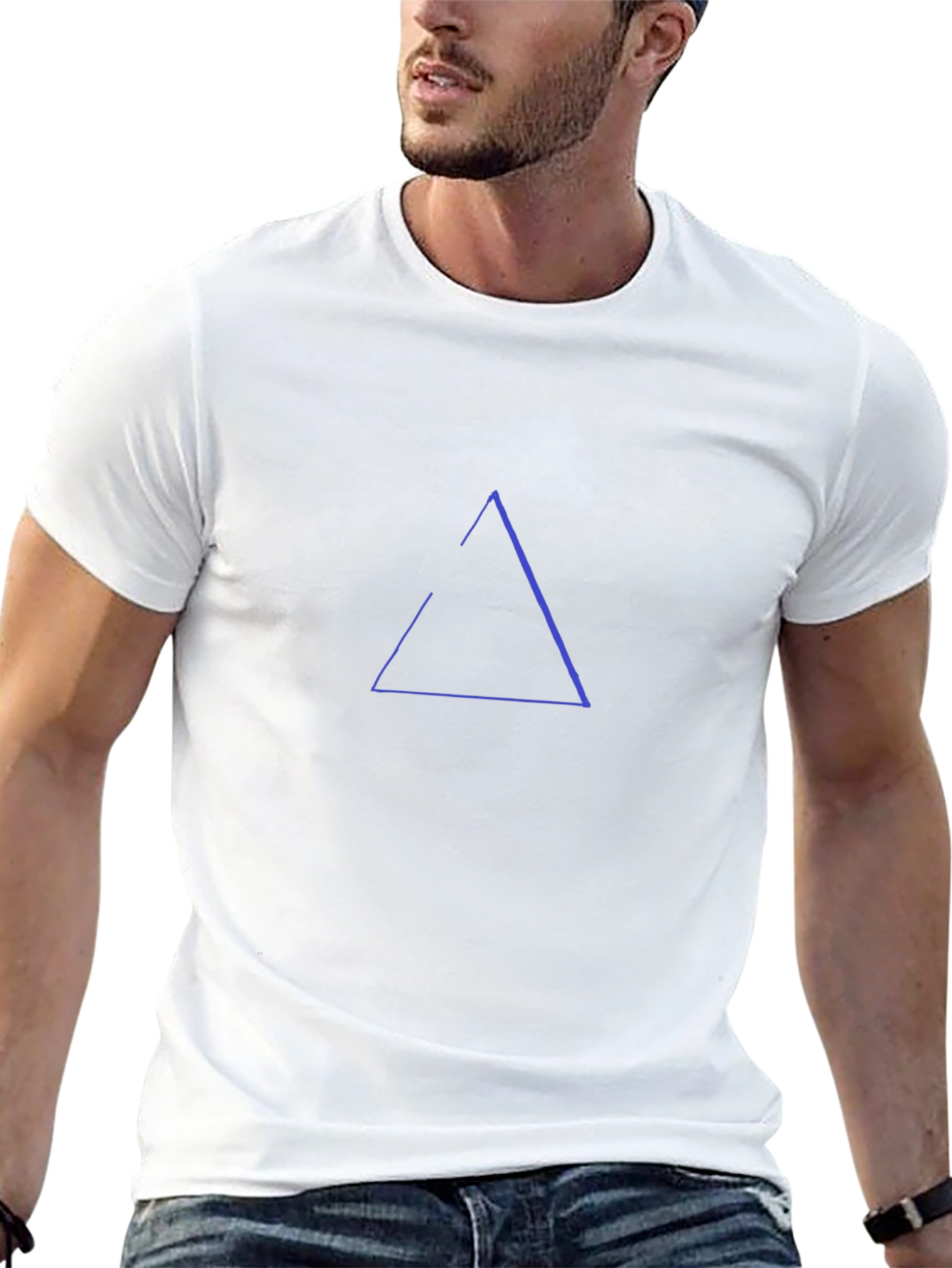 Minimalist Blue Triangle Graphic Black T-Shirt