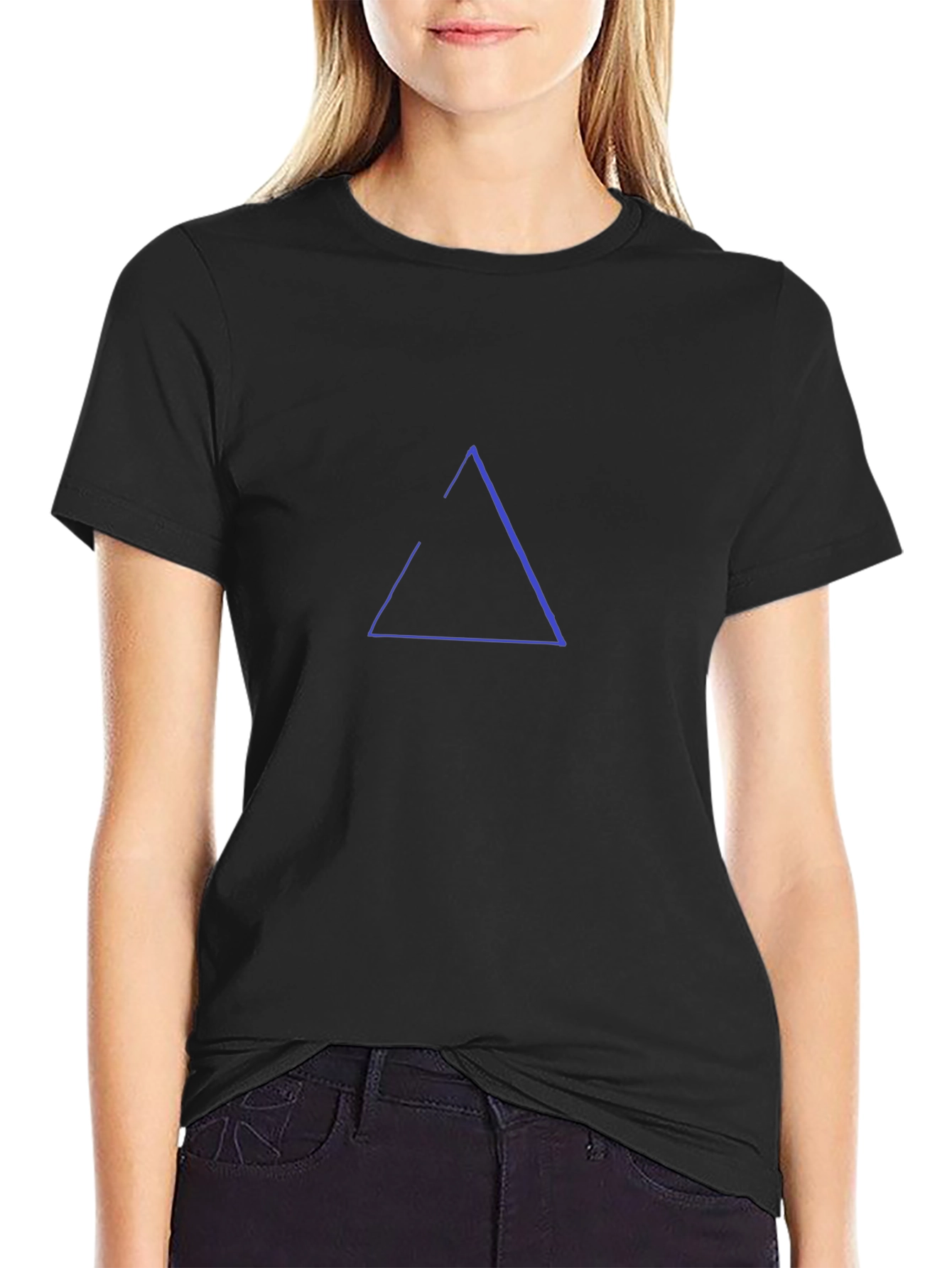Minimalist Blue Triangle Graphic Black T-Shirt
