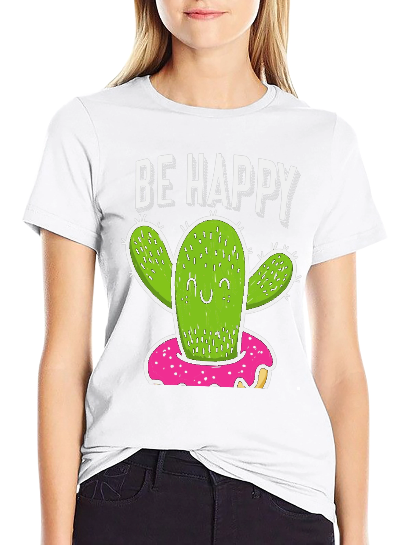 Be Happy Cactus Donut T-Shirt