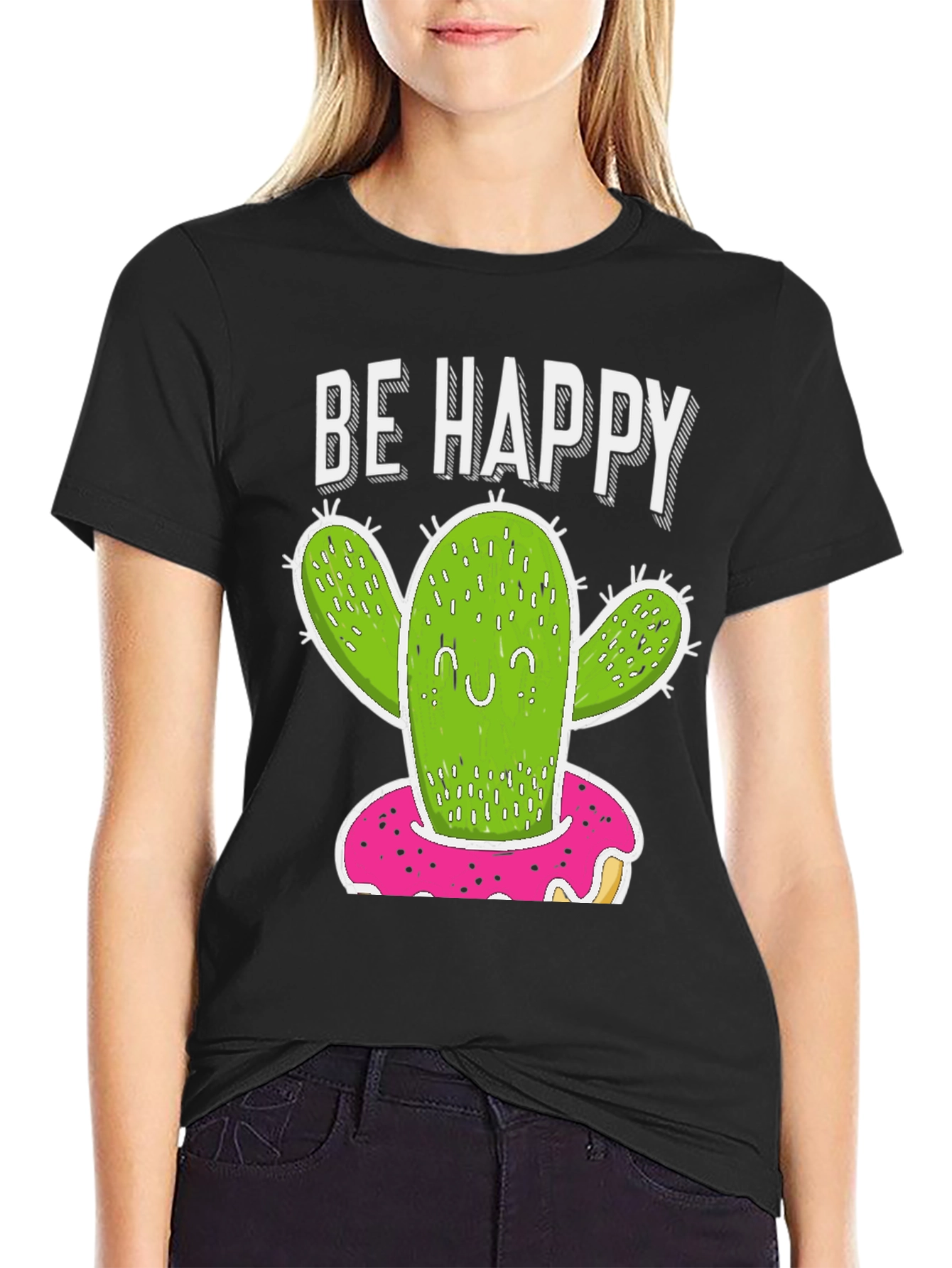 Be Happy Cactus Donut T-Shirt