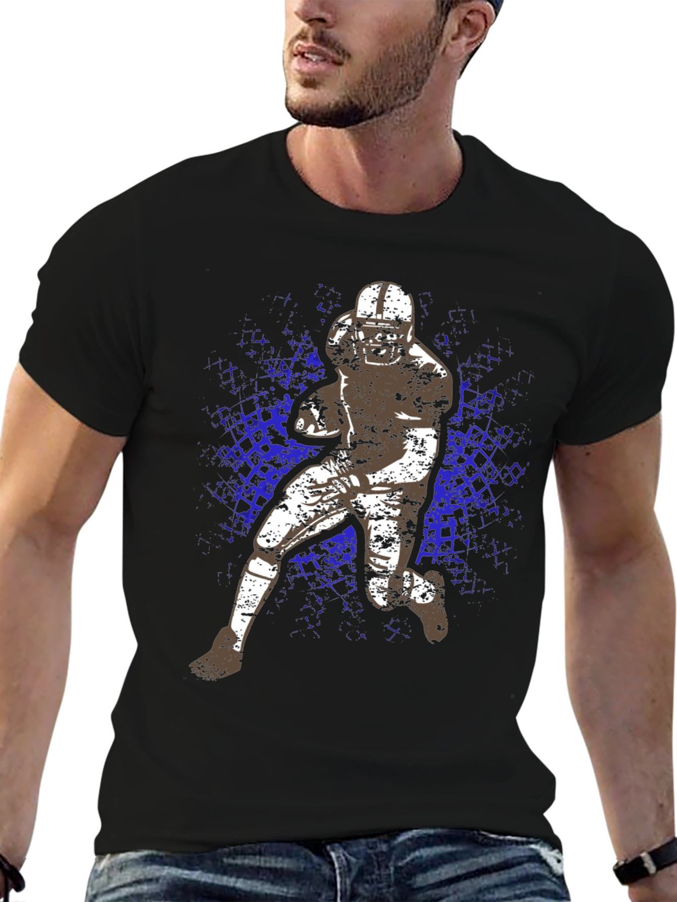 Football Player Graphic Tee - Black