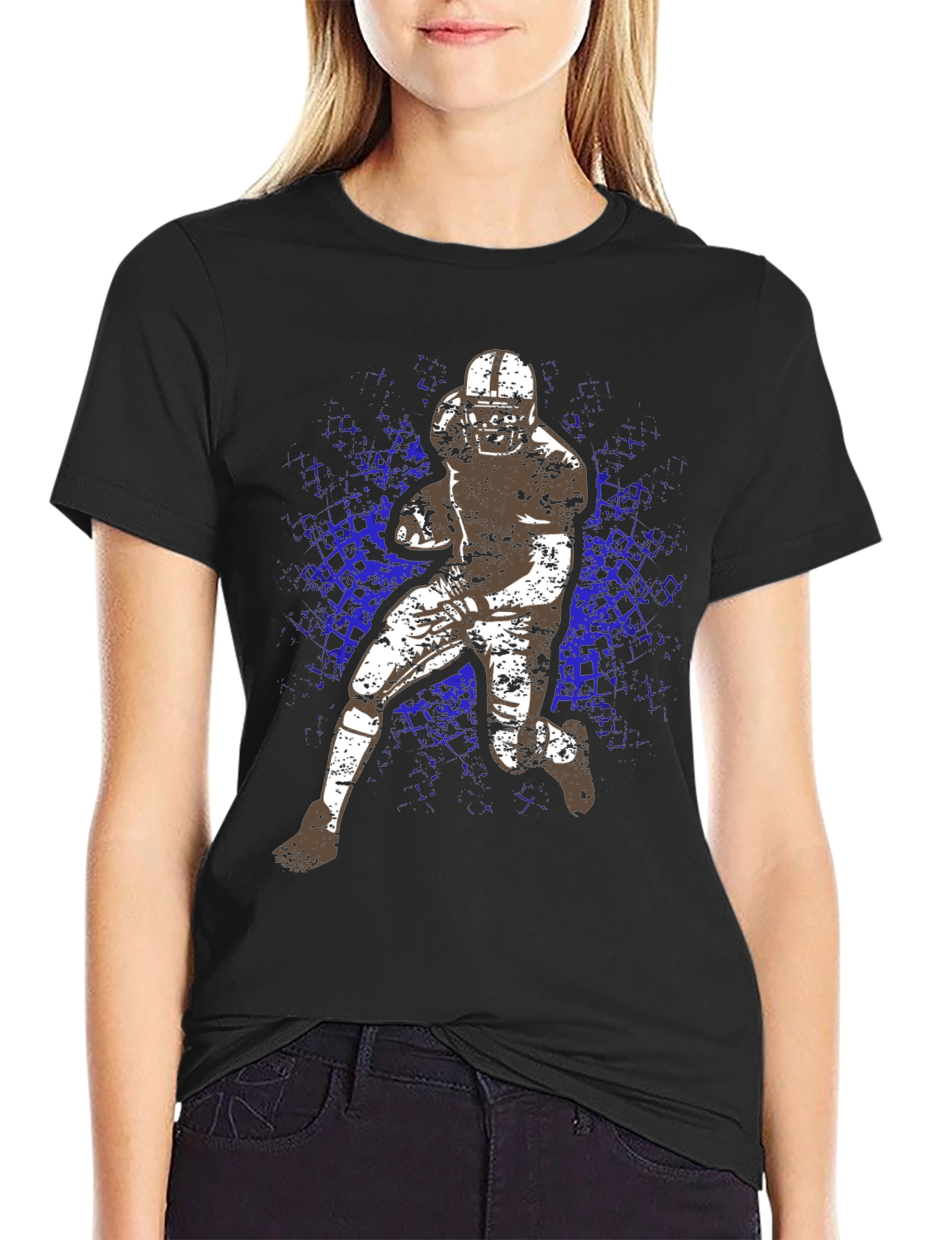 Football Player Graphic Tee - Black
