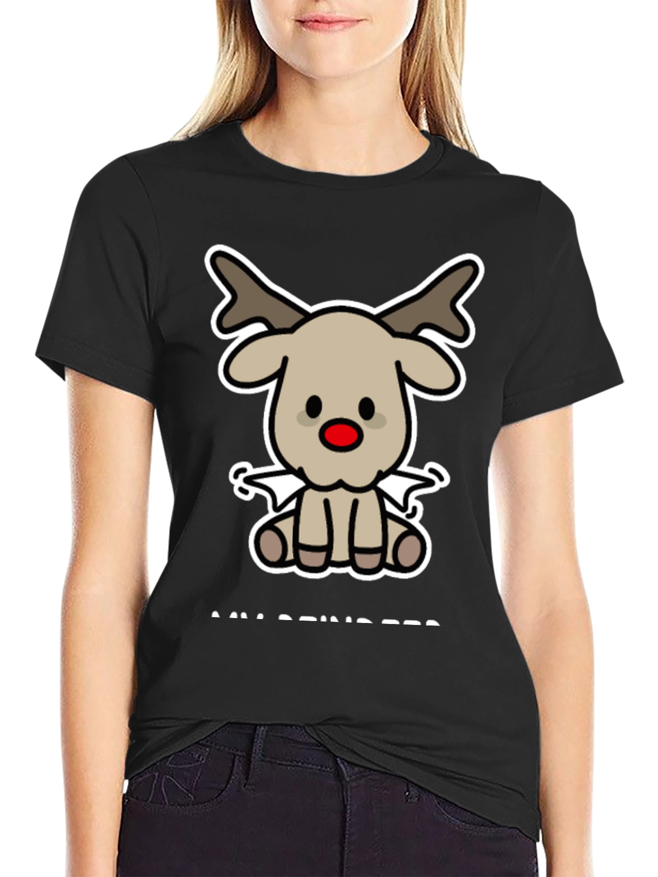 Cute Reindeer Graphic Tee - Holiday Style