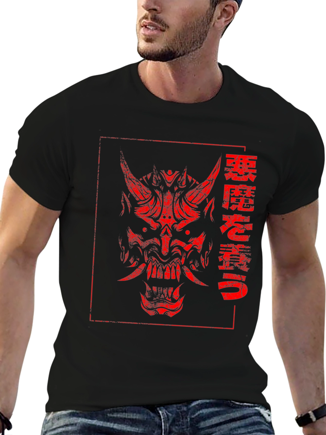 Japanese Oni Mask Graphic Tee - Black