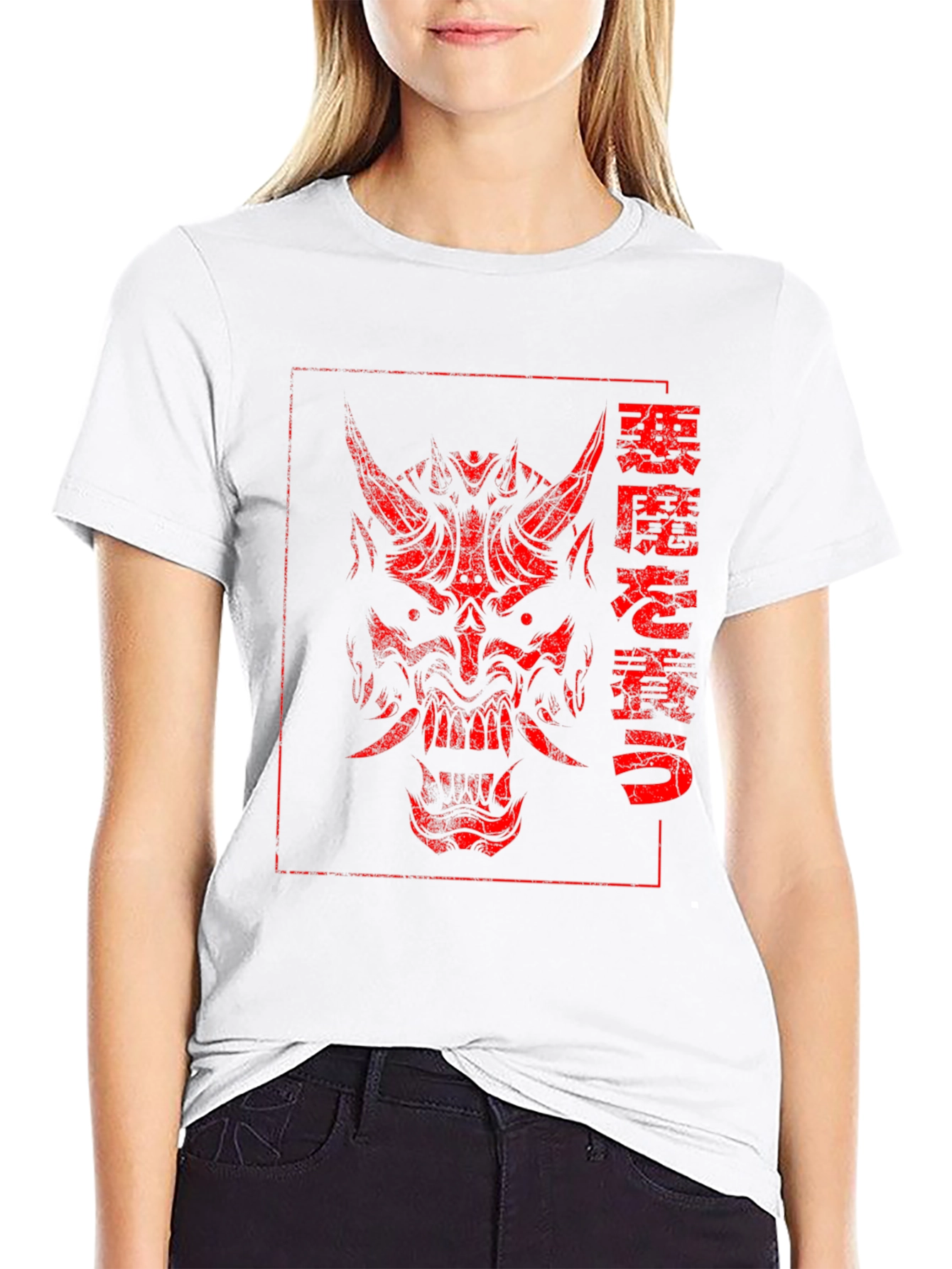 Japanese Oni Mask Graphic Tee - Black