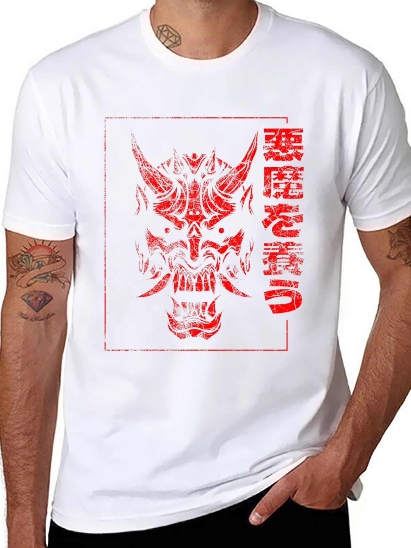Japanese Oni Mask Graphic Tee - Black