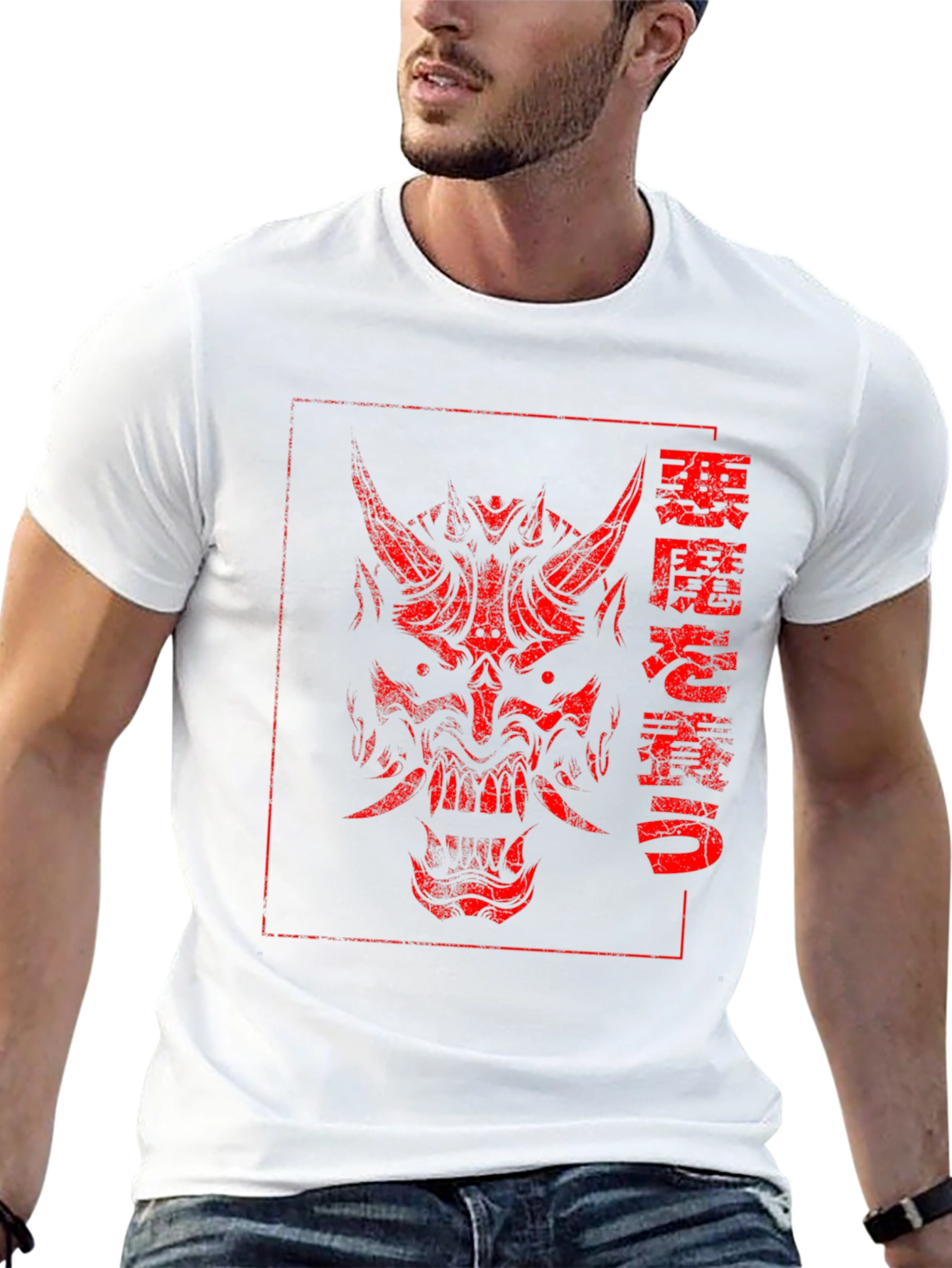 Japanese Oni Mask Graphic Tee - Black