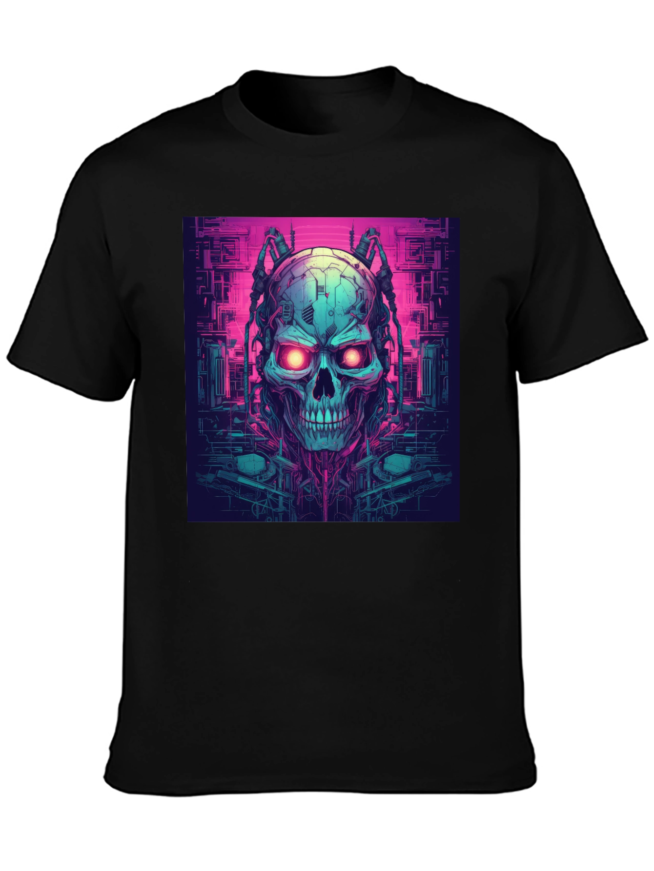 Cyberpunk Skull Graphic Tee - Black T-Shirt
