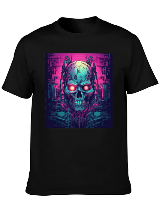 Cyberpunk Skull Graphic Tee - Black T-Shirt