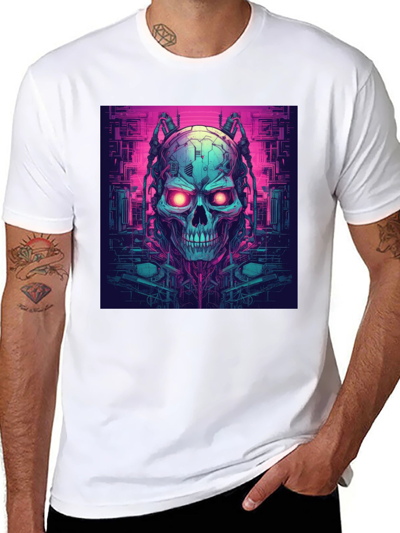 Cyberpunk Skull Graphic Tee - Black T-Shirt