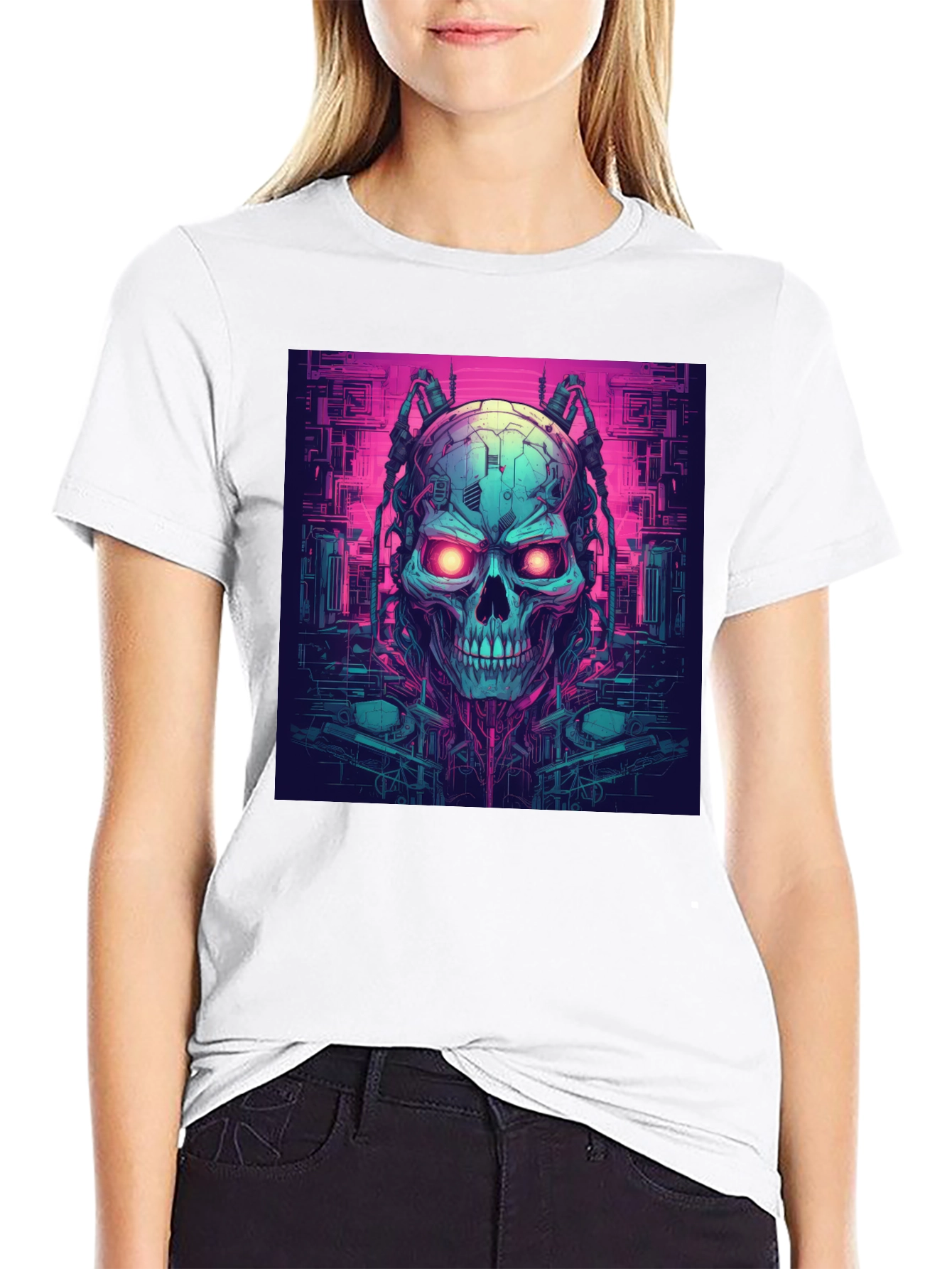 Cyberpunk Skull Graphic Tee - Black T-Shirt