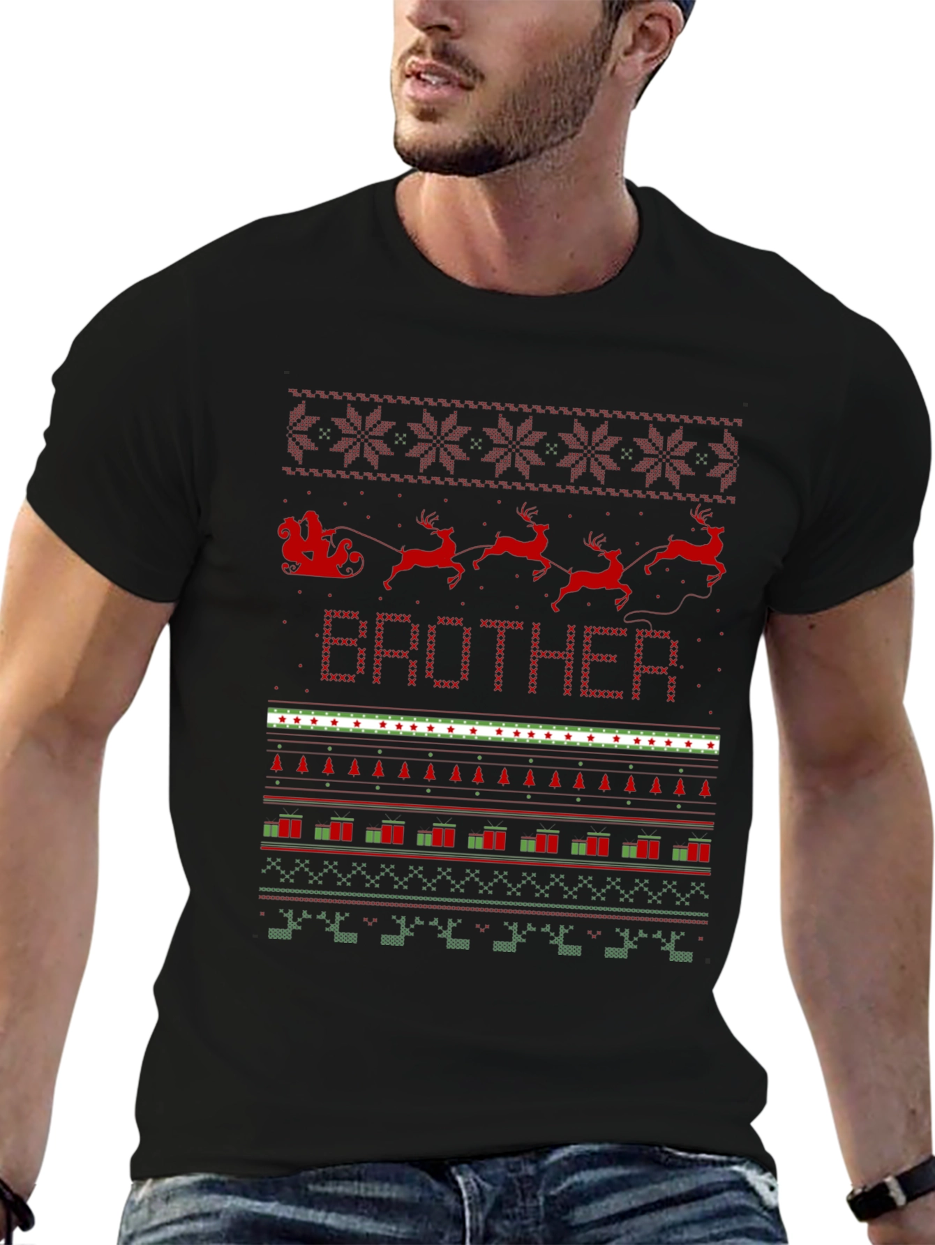 Brother Ugly Christmas Sweater Style T-Shirt