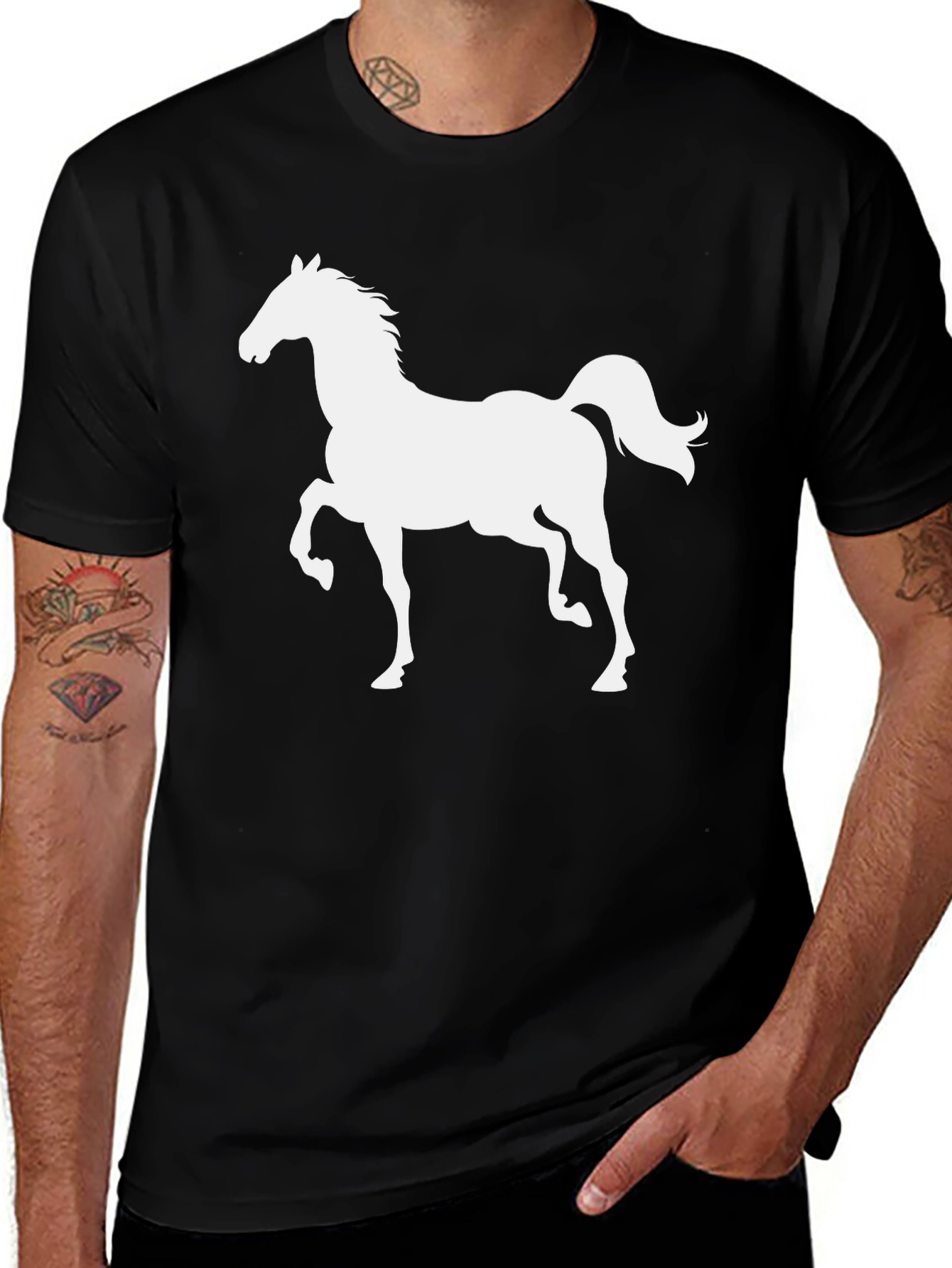 Black Horse Graphic Tee - Stylish Mens T-Shirt