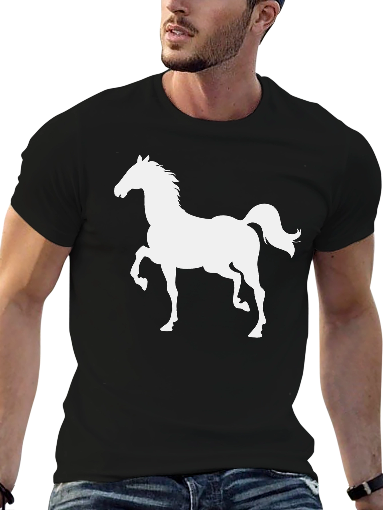 Black Horse Graphic Tee - Stylish Mens T-Shirt