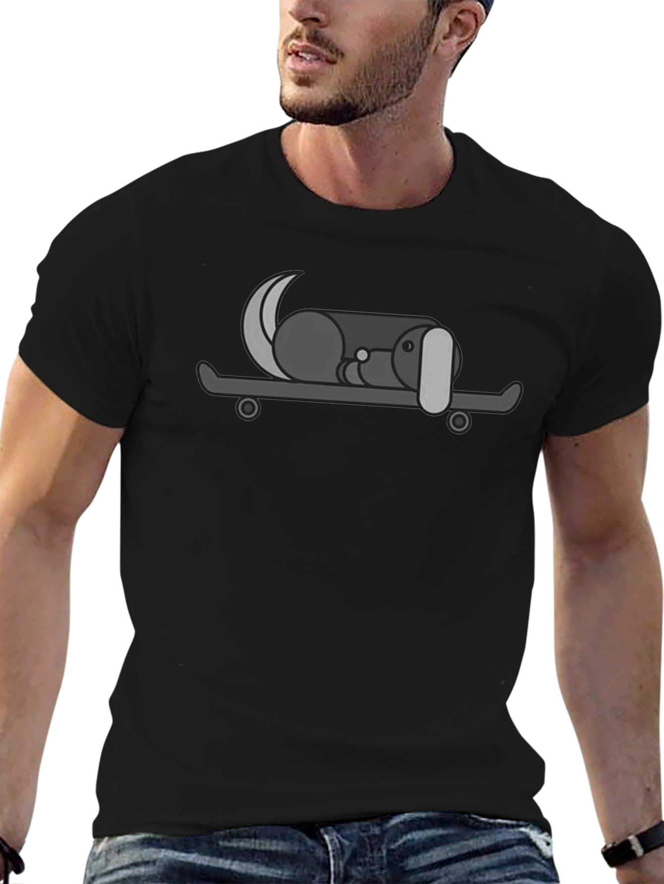 Dog on Skateboard Graphic Tee - Black