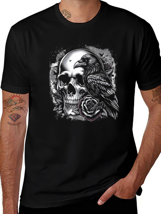 Raven and Skull Graphic T-Shirt - Gothic Style