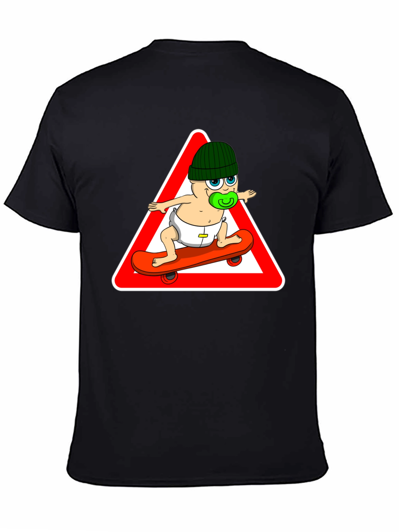 Skateboarding Baby Graphic Tee - Black Cotton T-Shirt