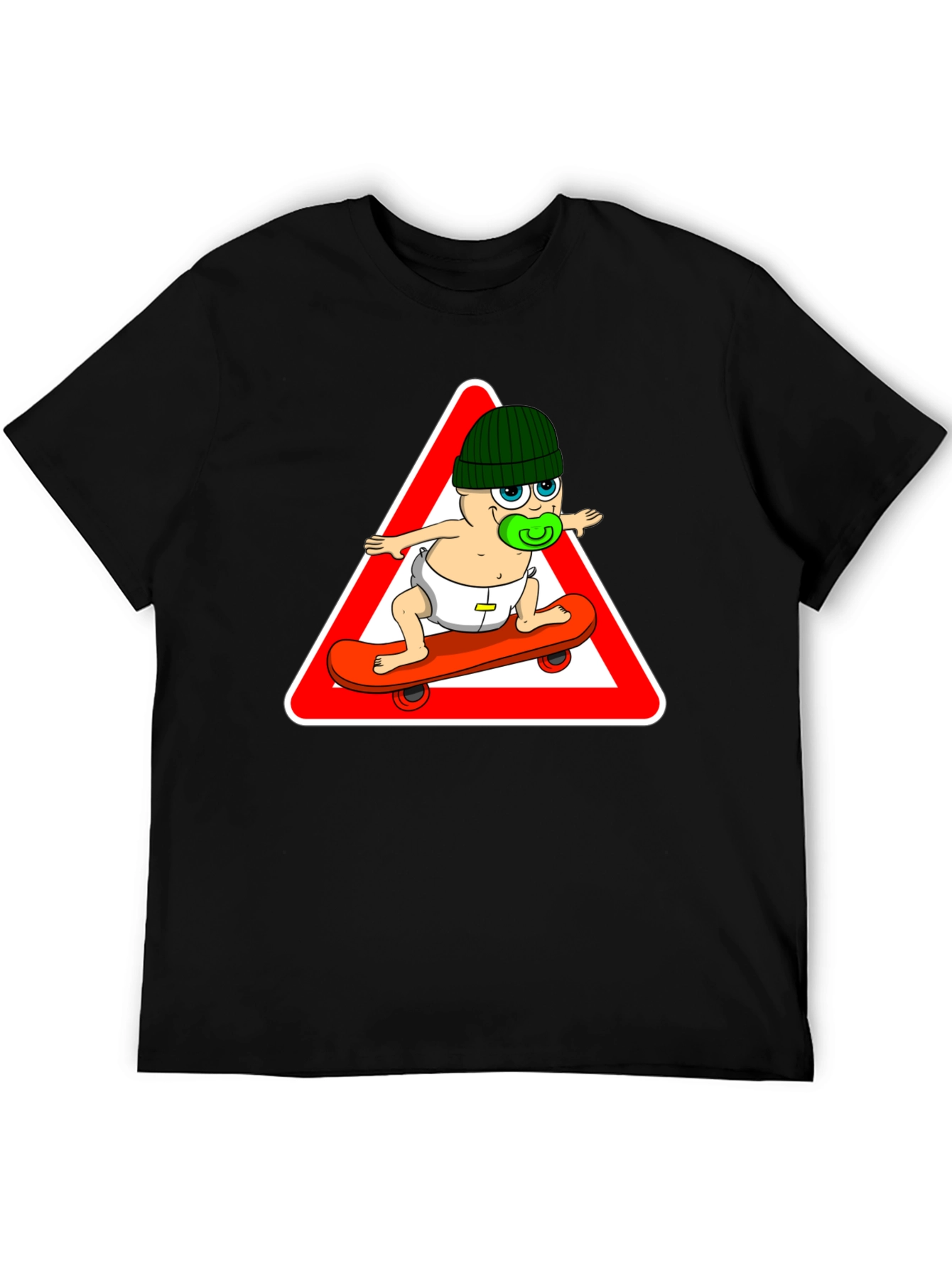 Skateboarding Baby Graphic Tee - Black Cotton T-Shirt