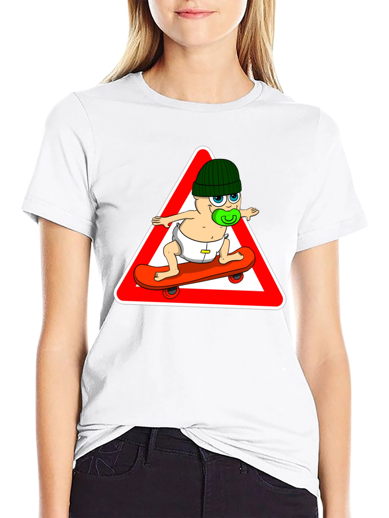 Skateboarding Baby Graphic Tee - Black Cotton T-Shirt