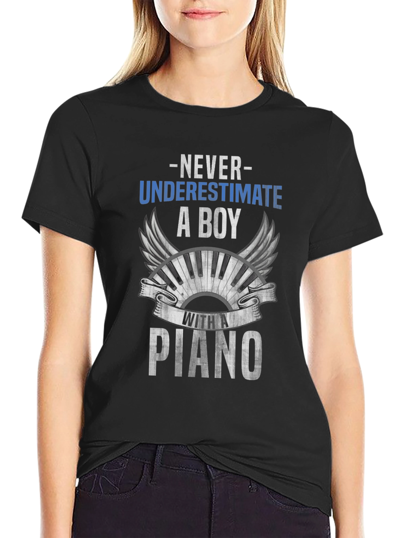 Never Underestimate a Boy with a Piano T-Shirt