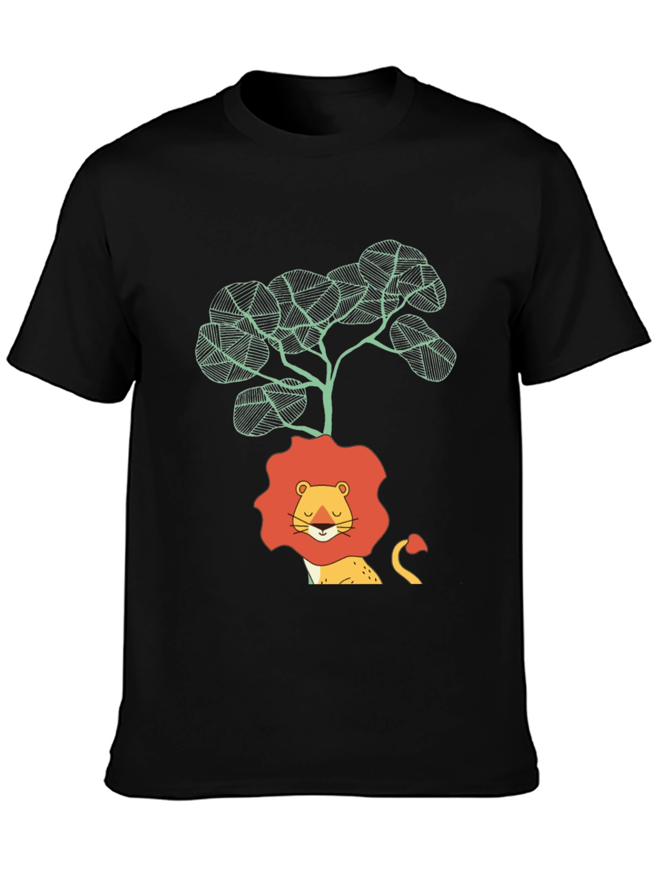 Lion & Tree Graphic Print Black T-Shirt