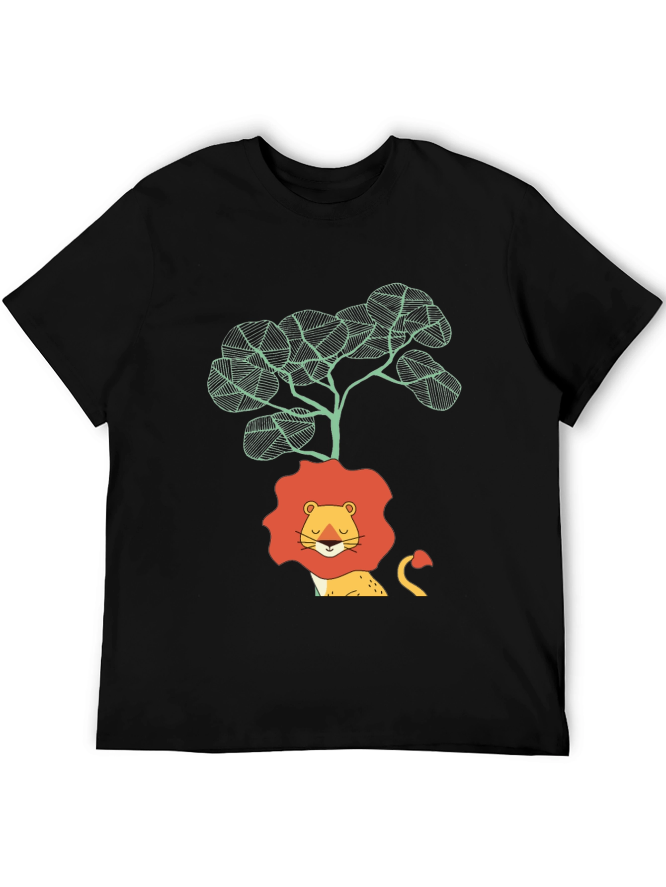 Lion & Tree Graphic Print Black T-Shirt